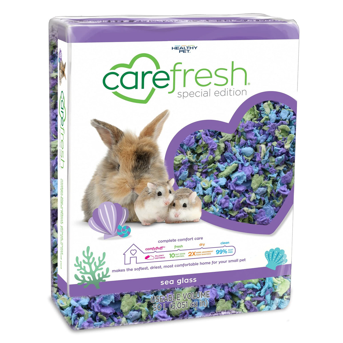 Carefresh Dust-Free Sea Glass Natural Paper Small Pet Bedding With Odor Control, 50 L