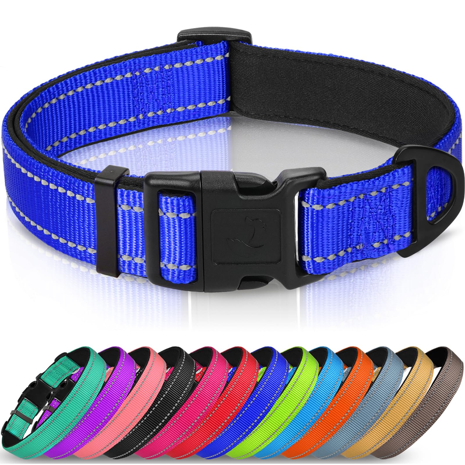 Joytale Reflective Dog Collar,Soft Neoprene Padded Breathable Nylon Pet Collar Adjustable For Extra Large Dogs,Royal Blue,Xl