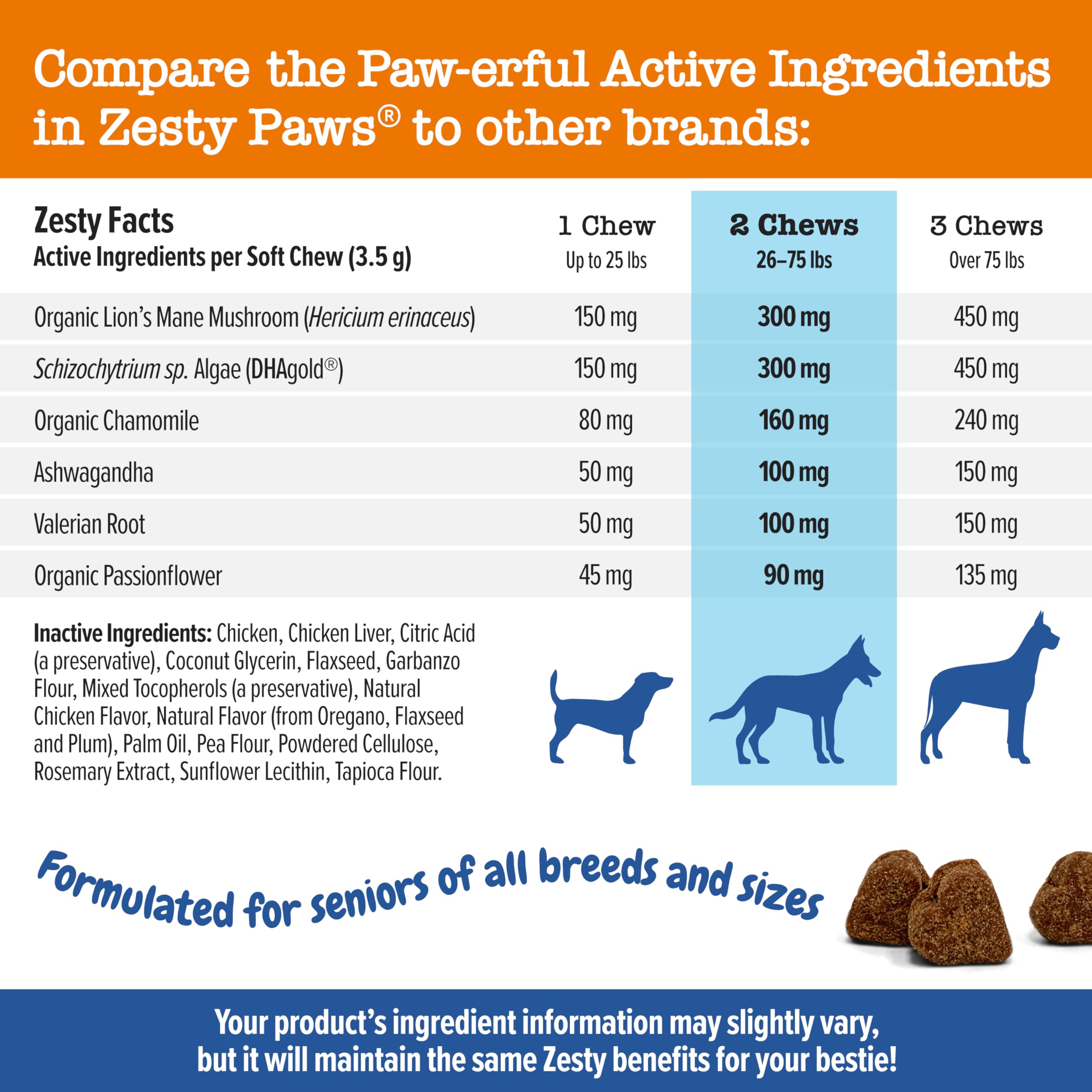 Zesty Paws Senior Advanced Calming Soft Chews - Dog Brain Health & Nervous System Support, 90 Count, with Ashwagandha, DHA & Melatonin