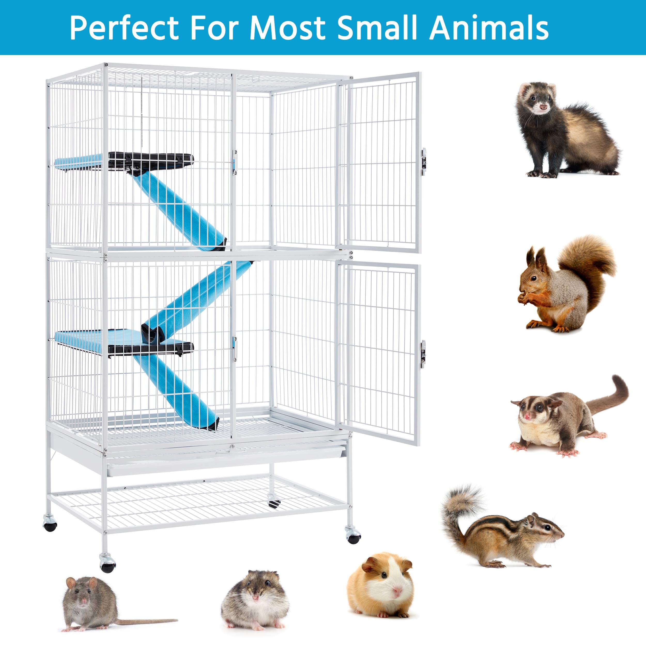 Yaheetech Rolling 2-Story Ferret Cage Small Animal Cage For Chinchilla Adult Rats Metal Critter Nation Cage W/ 2 Removable Ramps