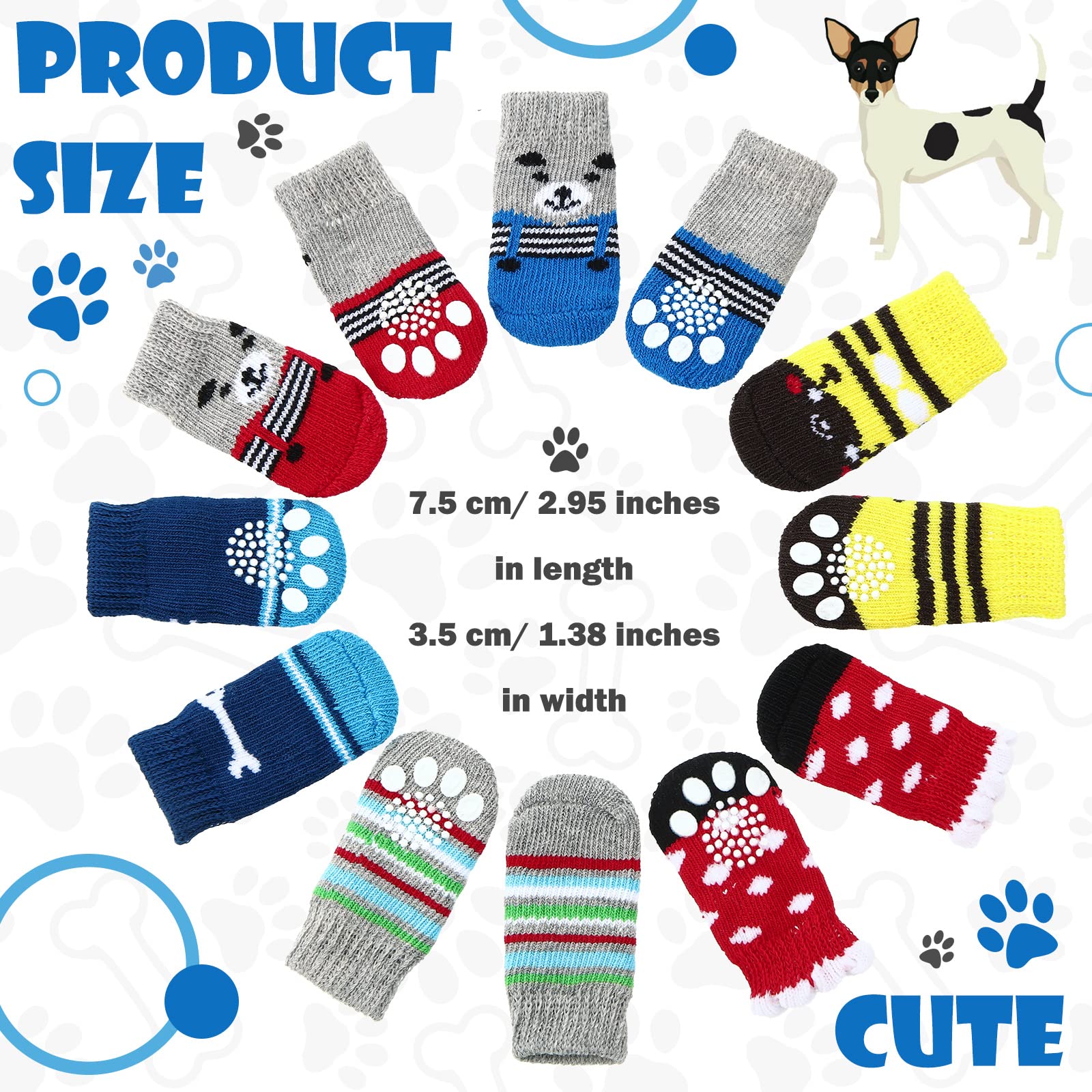 24 Pieces Dog Socks For Small Medium Dogs Non Slip Skid Pet Puppy Doggie Grip Socks Paw Protectors Indoor Traction Control Socks For Hardwood Floor Protection, 6 Styles(Medium)