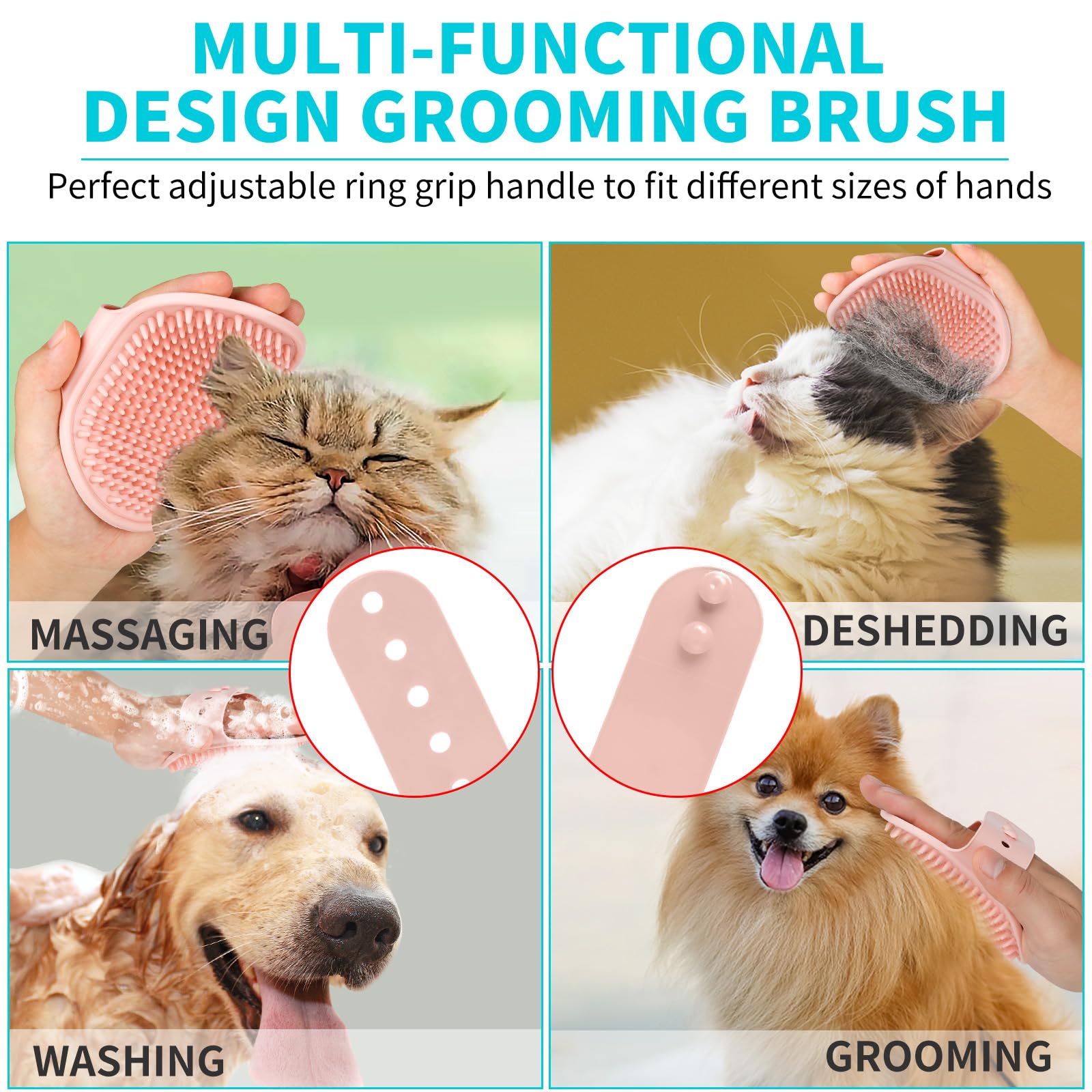 Comotech 3PCS Dog Bath Brush | Dog Shampoo brush | Dog Scrubber for Bath | Dog Bath Brush Scrubber | Dog Shower/Washing Brush wi