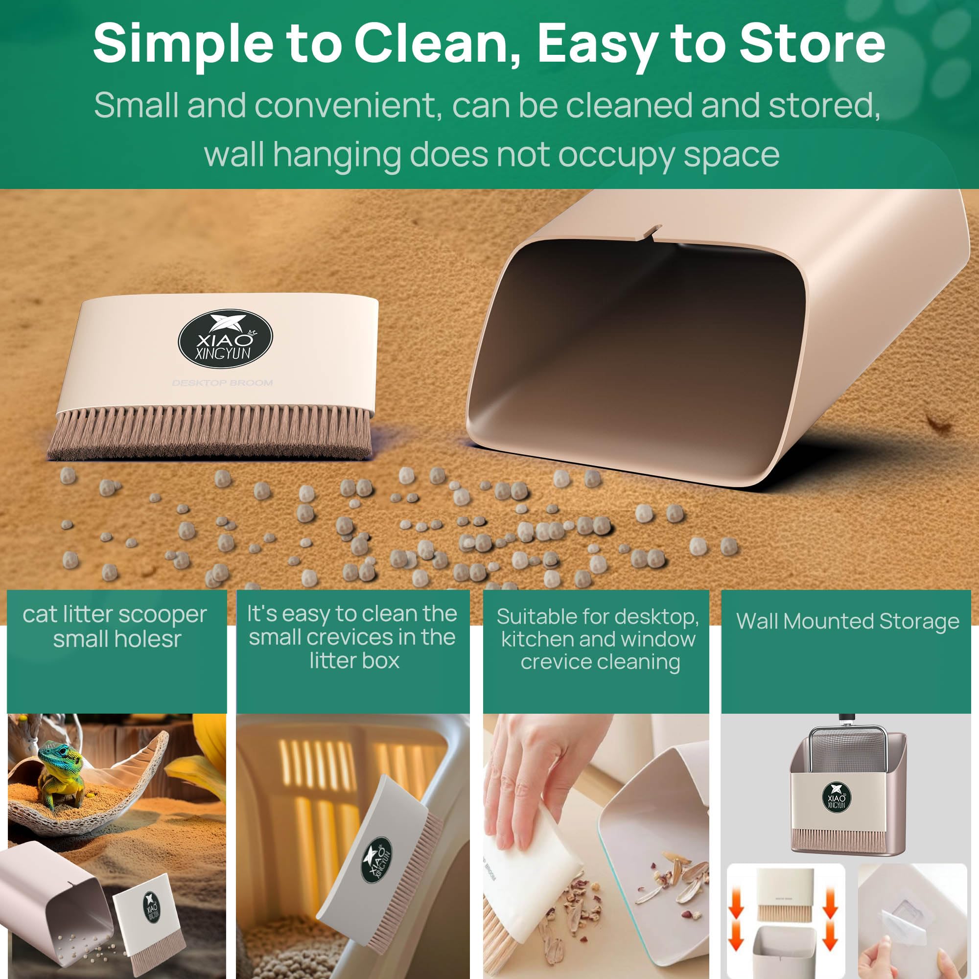 Xiaoxingyun Litter Scooper With Holder For Sandbath Box,Stainless Steel Litter Scooper Includes Portable Small Broom And Dustpan