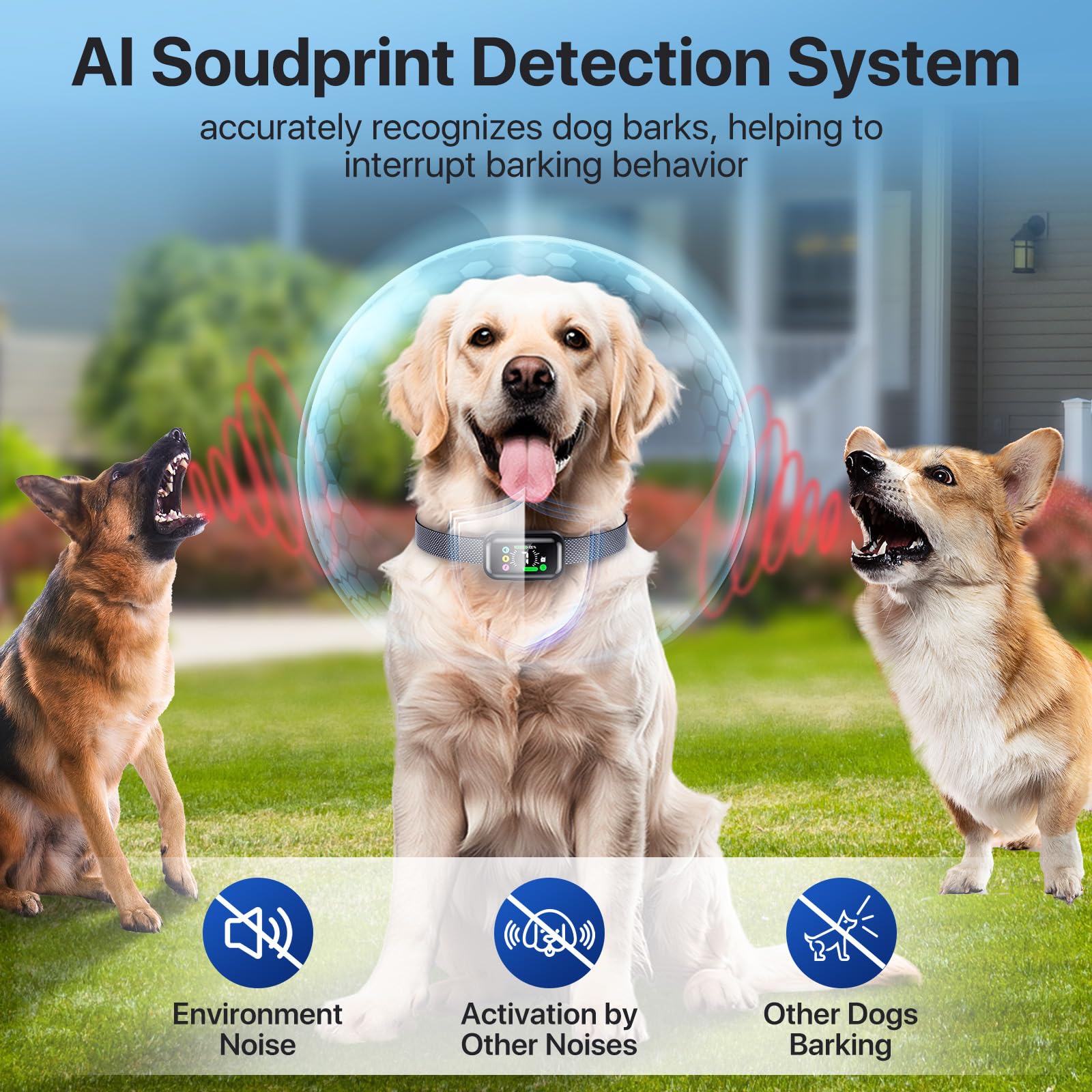 Bark Collar, Dog Bark Collar for Large Medium Dogs, Rechargeable AI Anti Barking Collar with 4 Training Modes, 7 Adjustable Sens