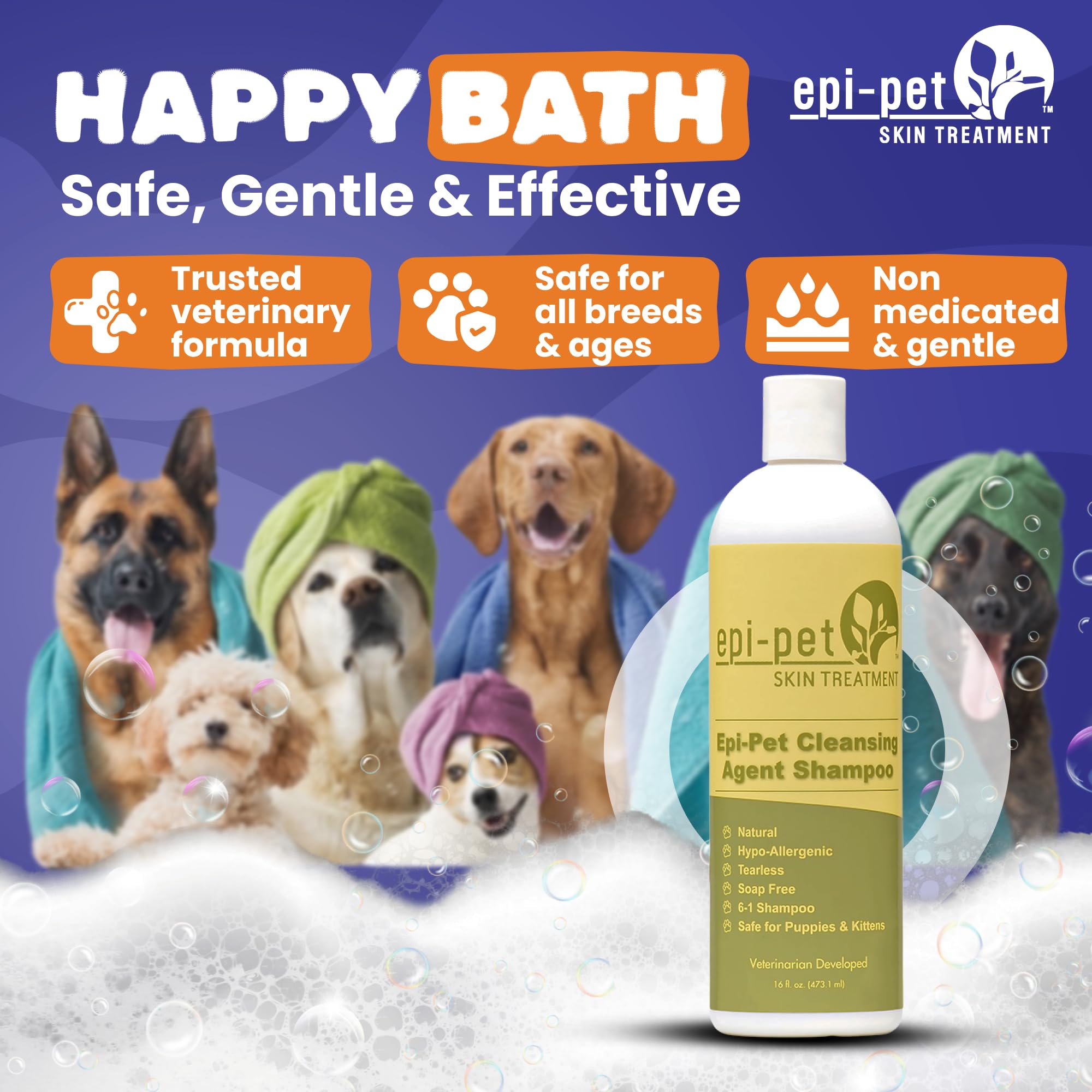 Puppy Safe 6in1 Pet Shampoo, Shampoo for Dogs with Deshedding Coat, Dry Itchy Skin, Hypoallergenic and Sensitive Skin, Scented V