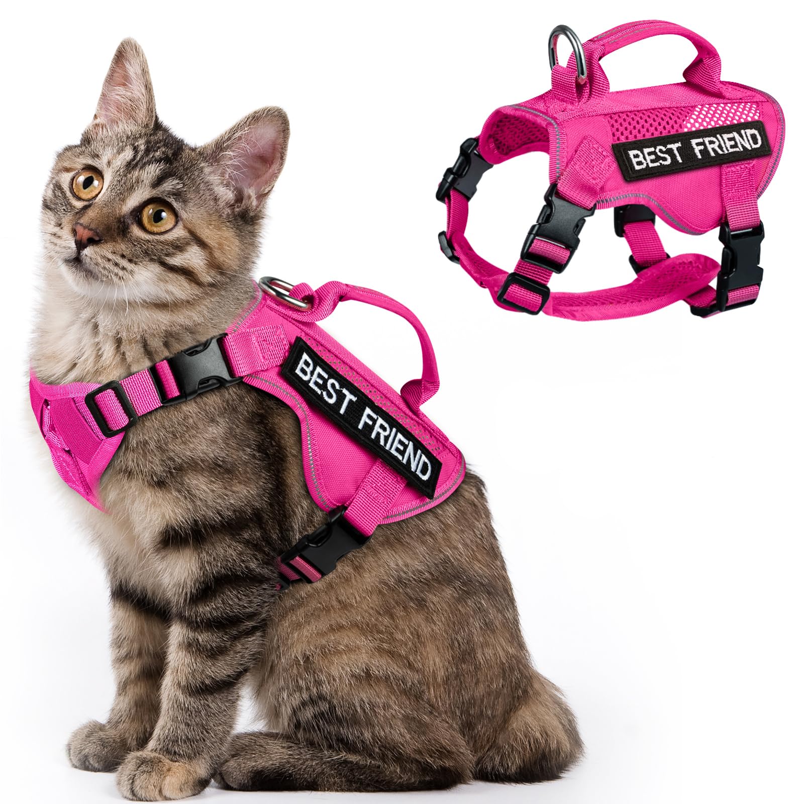 Salfse Large Tactical Cat Harness With Handle, Air Mesh Adult Cat Walking Vest Harness Escape Proof, Reflective, Adjustable (Pin