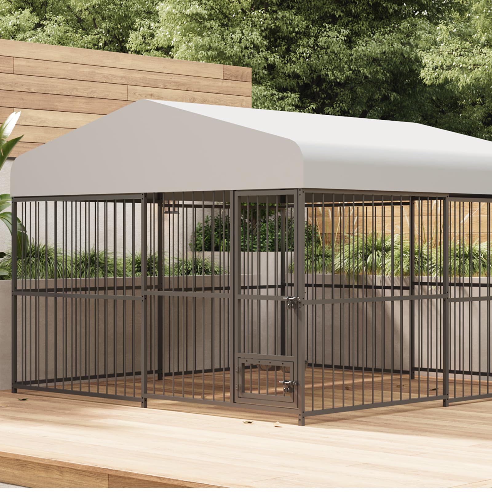 10x10x6 FT Outside Dog Kennel with Roof,Heavy Duty Outdoor Kennels for Large Dogs,with Uv-Resistant Waterproof Roof Covered Outd