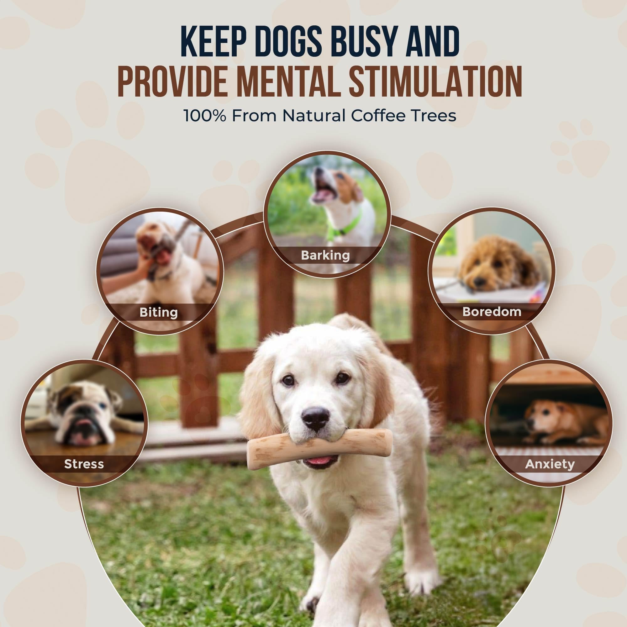 Gowgow Real Coffee Wood Chew Toy For Dogs - 100% Natural Toys For Puppies Under 12Lbs - Puppy Chew Toys For Teething - Wood Toys