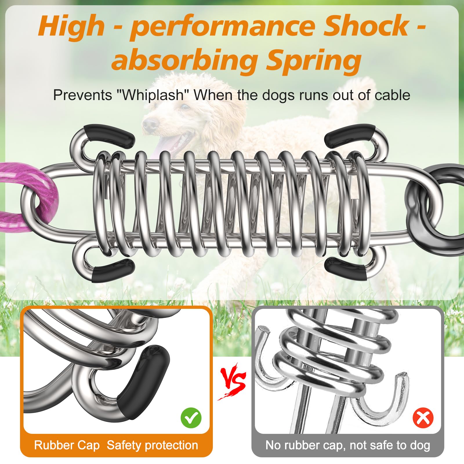 Tresbro Tie Out Cable For Large Dog, 70Ft Runner Chain For Yard, Heavy Duty Leash With Swivel Hook And Spring, Chain Line For Ya