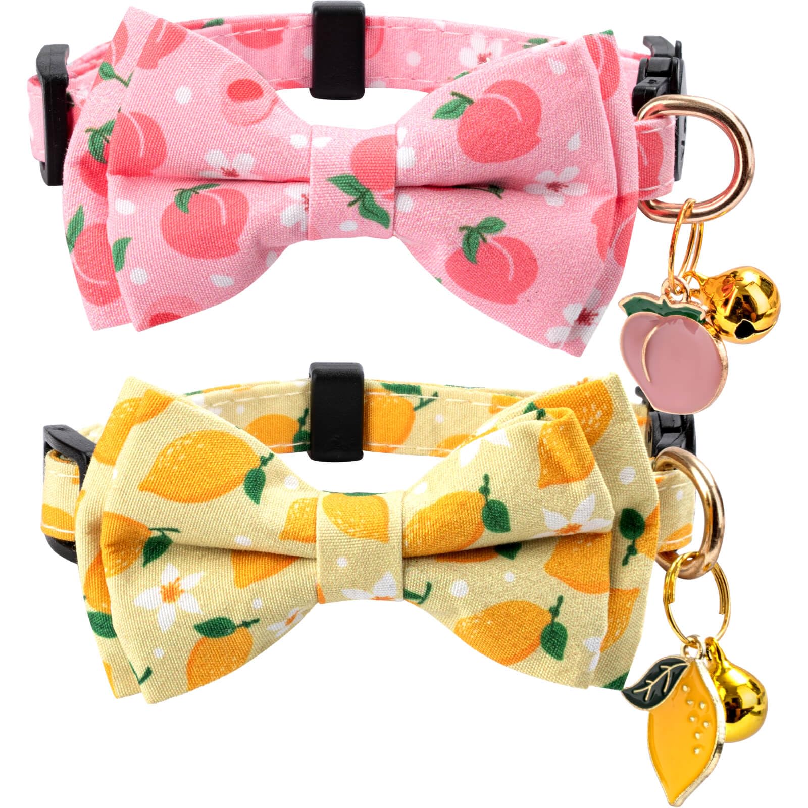 Gelwoo 2 Pack Cotton Cat Collar With Bow Tie And Bell For Male Female Cats,Soft Fancy Breakaway Kitty Kitten Collar With Peach A
