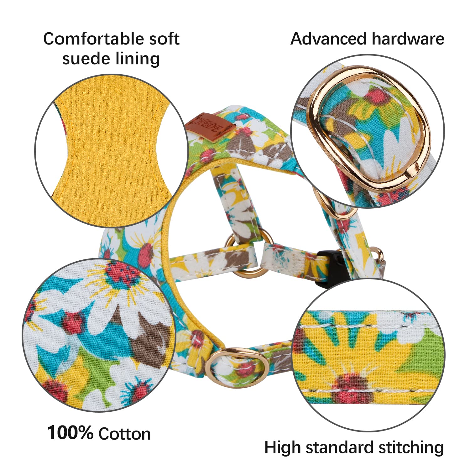 Chede No Pull Floral Pattern Dog Harness- Lightweight And Soft Dog Harness, Adjustable Small Dog Harness And Leash Set, With Dog