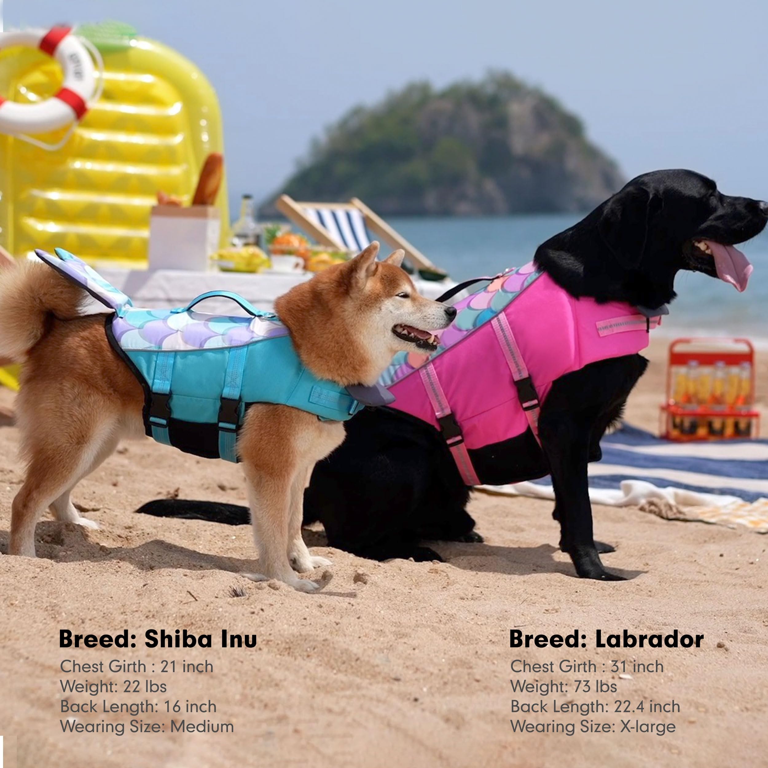 Cyeollo Dog Life Jacket Reflective Mermaid Dog Life Vest For Swimming Boating, High Buoyancy Pet Life Preserver Lightweight Larg