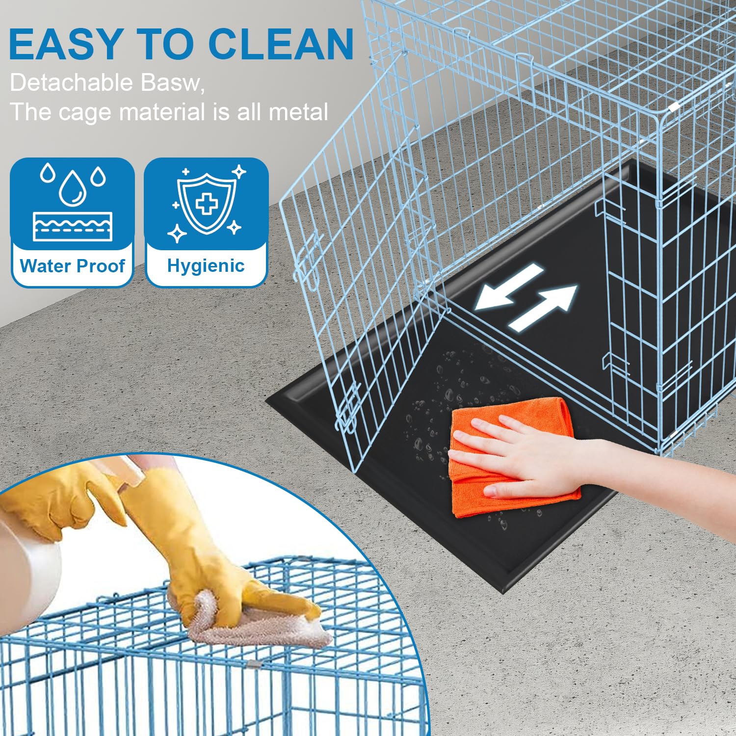 Dog Crate, Wire Kennel With Divider Panel, Metal Cages With Double Door, Leak-Proof Pan Tray, Folding Portable Pet Dog Cage For