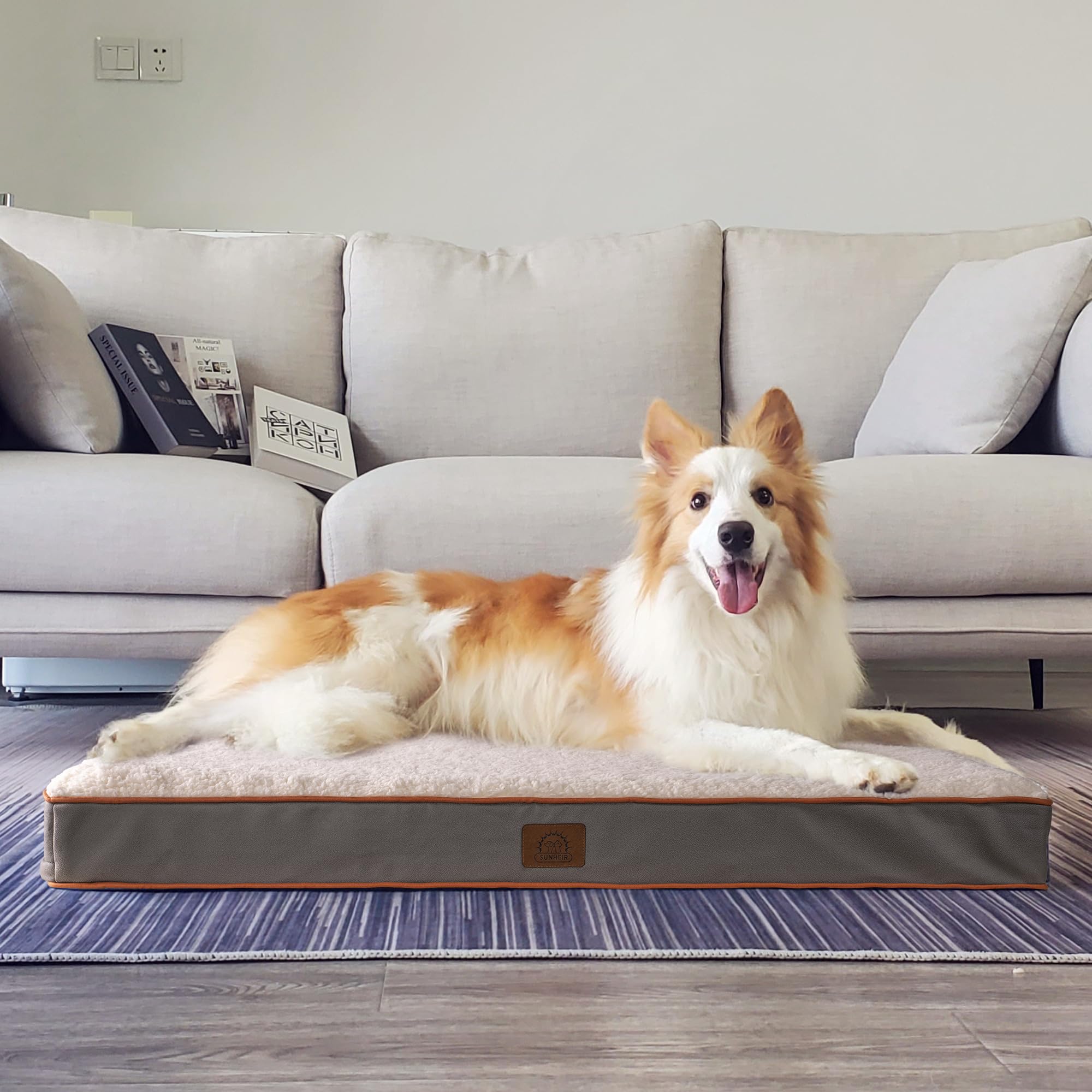 Sunheir Orthopedic Dog Bed For Large Dogs, Large Dog Bed With Removable Waterproof Cover And Machine Washable Dog Bed, Egg Crate Foam Pet Bed Mat, L(35'X22'X3'), Light Grey