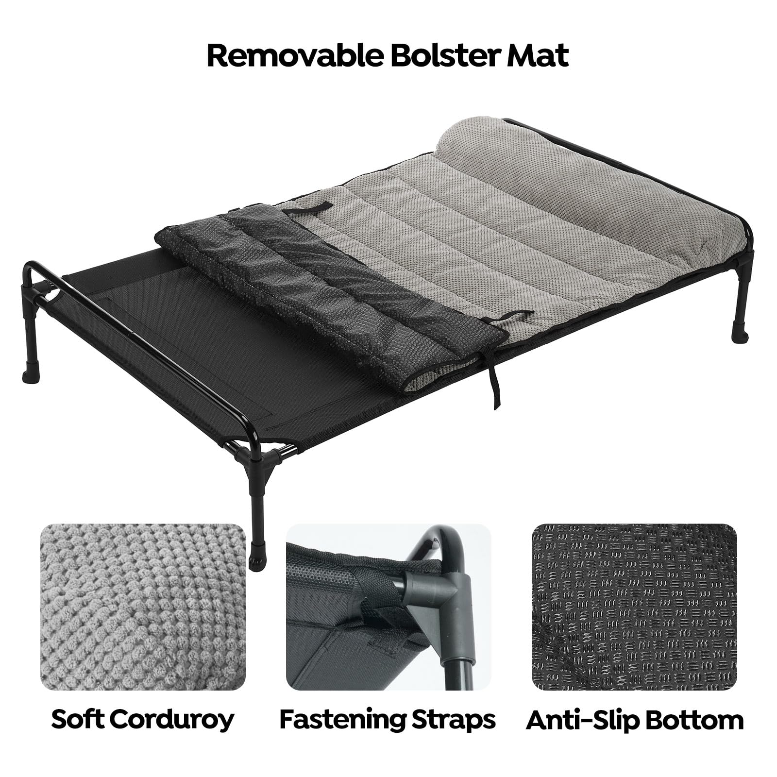 Veehoo Elevated Raised Dog Bed+Removable Padded Bolster-Cooling Outdoor Indoor Dog Cot Bed with Railing for Large Sized Dogs, Pe