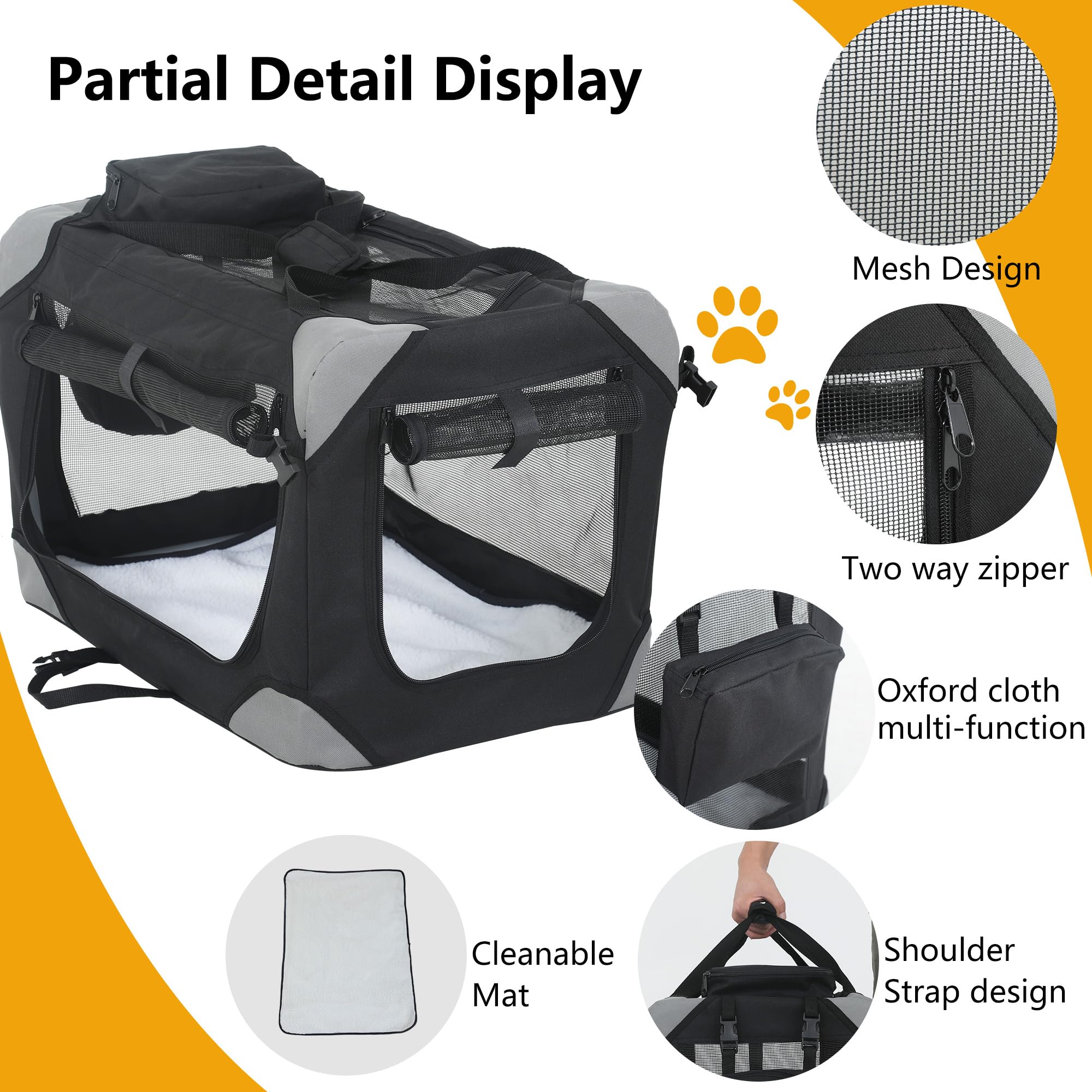 Bestpet 42 Inch Collapsible Dog Crate For Large Dogs, 3-Door Portable Folding Soft Dog Crate Dog Kennel Lightweight Foldable Tra