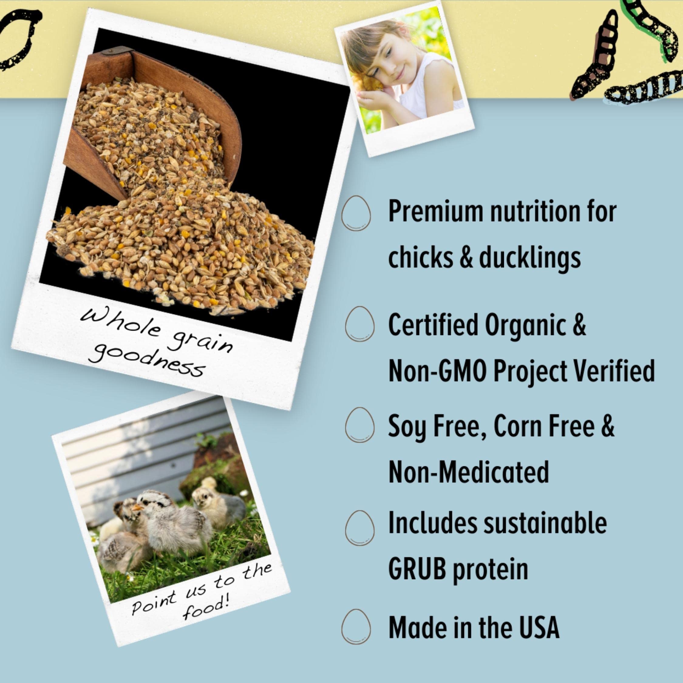 Scratch and Peck Feeds Whole Grain Starter Mash Chicken and Duck Feed - Corn-Free and Soy-Free - 20.5% Protein, Certified Organi