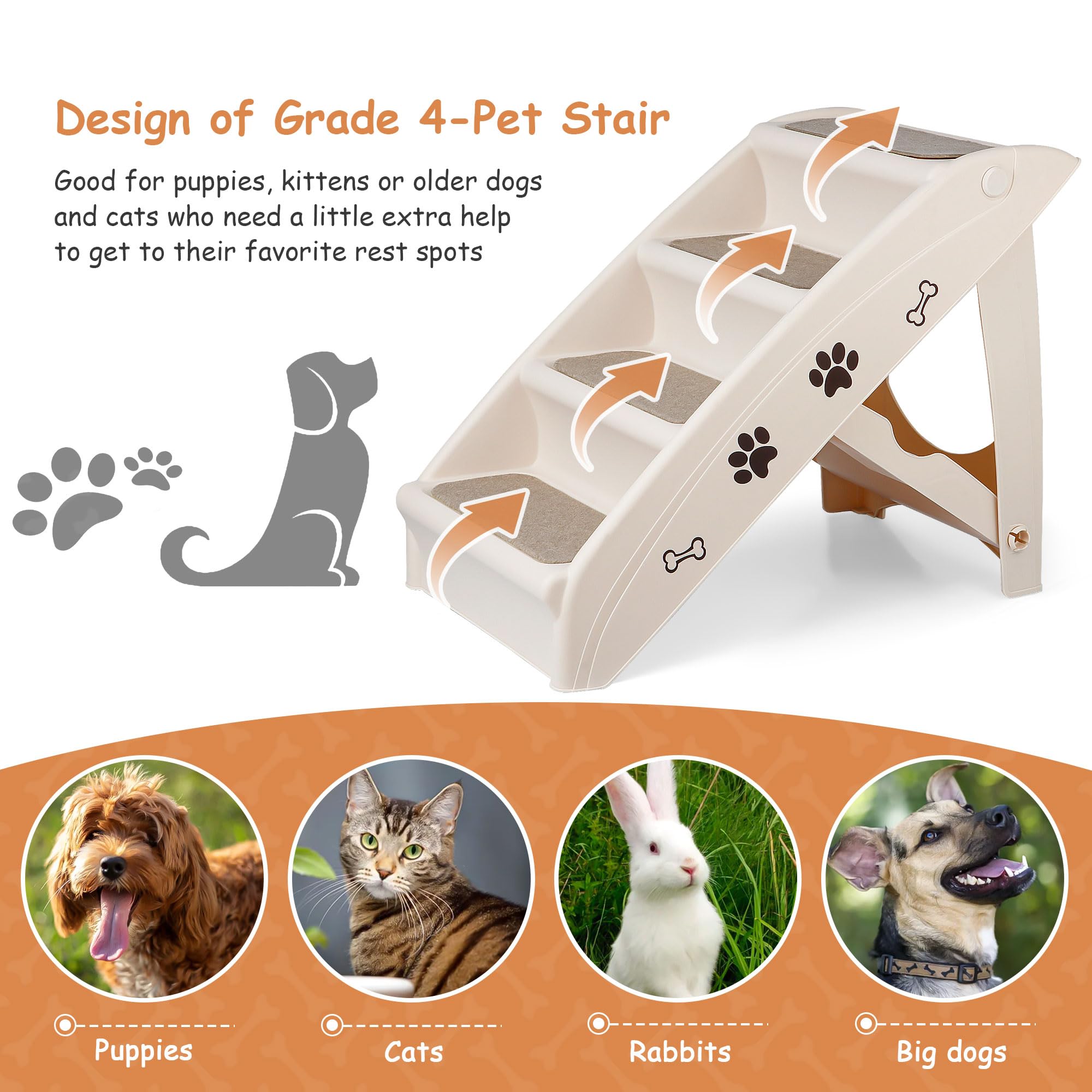Pet Dog Stairs Steps For High Bed For Small Dogs Washable Carpet Foldable Plastic