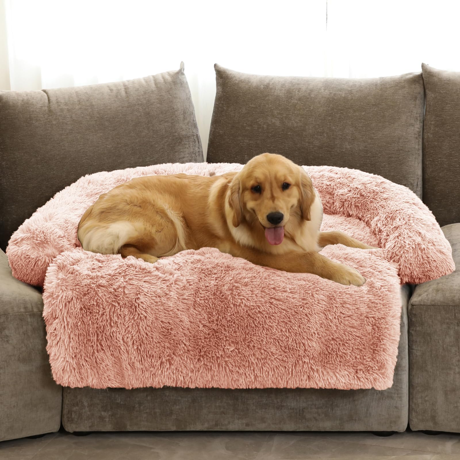 Ggib Calming Dog Bed Fluffy Plush Dog Mat For Furniture Protector With Removable Washable Cover For Large Medium Small Dogs And Cats (Extra Large (53X39.3X6), Pink)