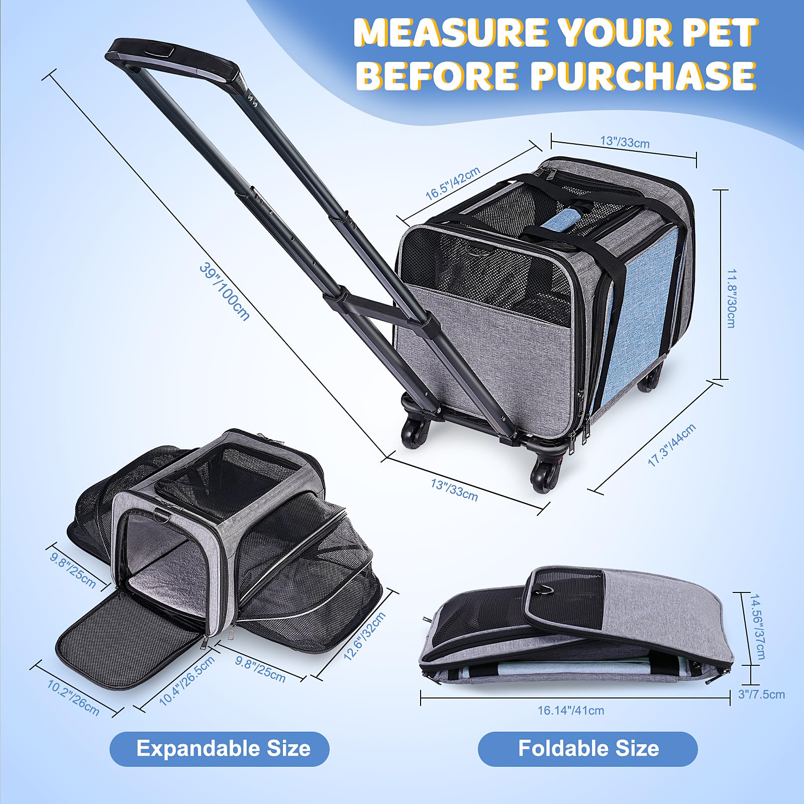 Pet Carrier With Wheels For Cat And Small Dogs: Expandable Airline Approved Rolling Cat Carrier - Cat Carrier Soft For Pets Unde