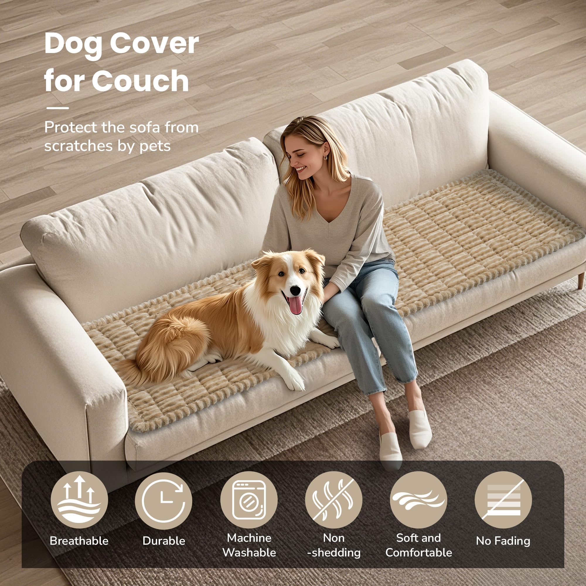 PIGLOG Couch Cover for Dogs Washable, Durable Dog Couch Cover Protector, Fuzzy Pet Couch Covers for Sofa, Non Slip Pet Sofa Cove