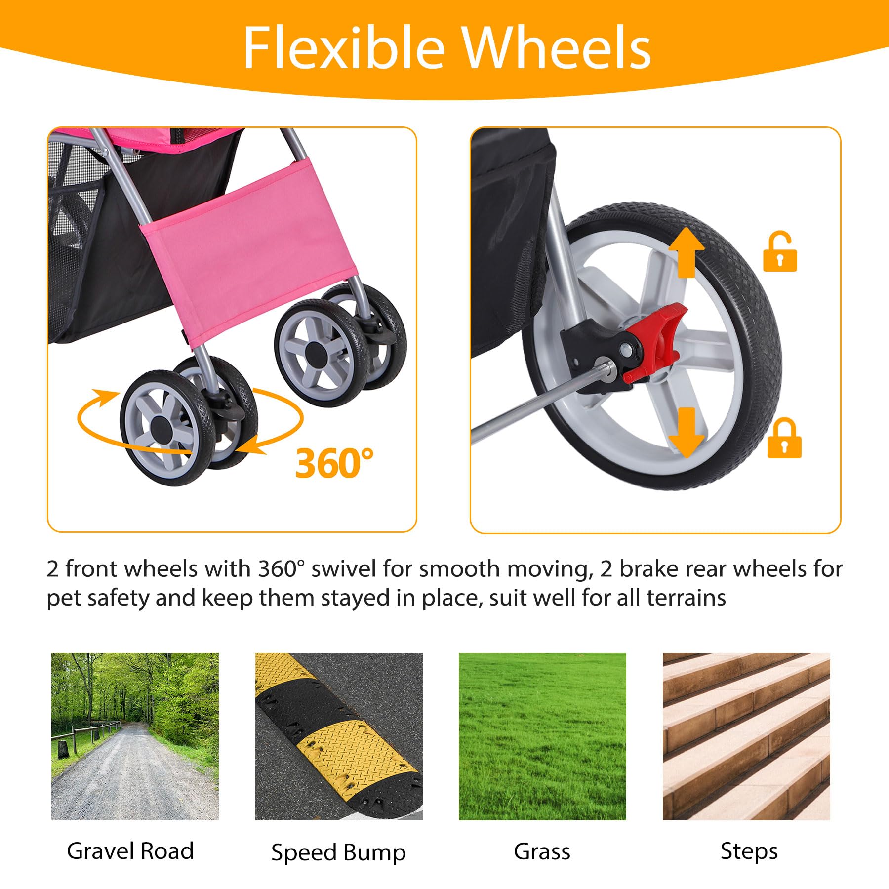 Epetlover 4 Wheels Dog Stroller Folding Pet Strolling Cart For Small Medium Cats Puppies Portable Jogger Travel Camping Puppy Ca