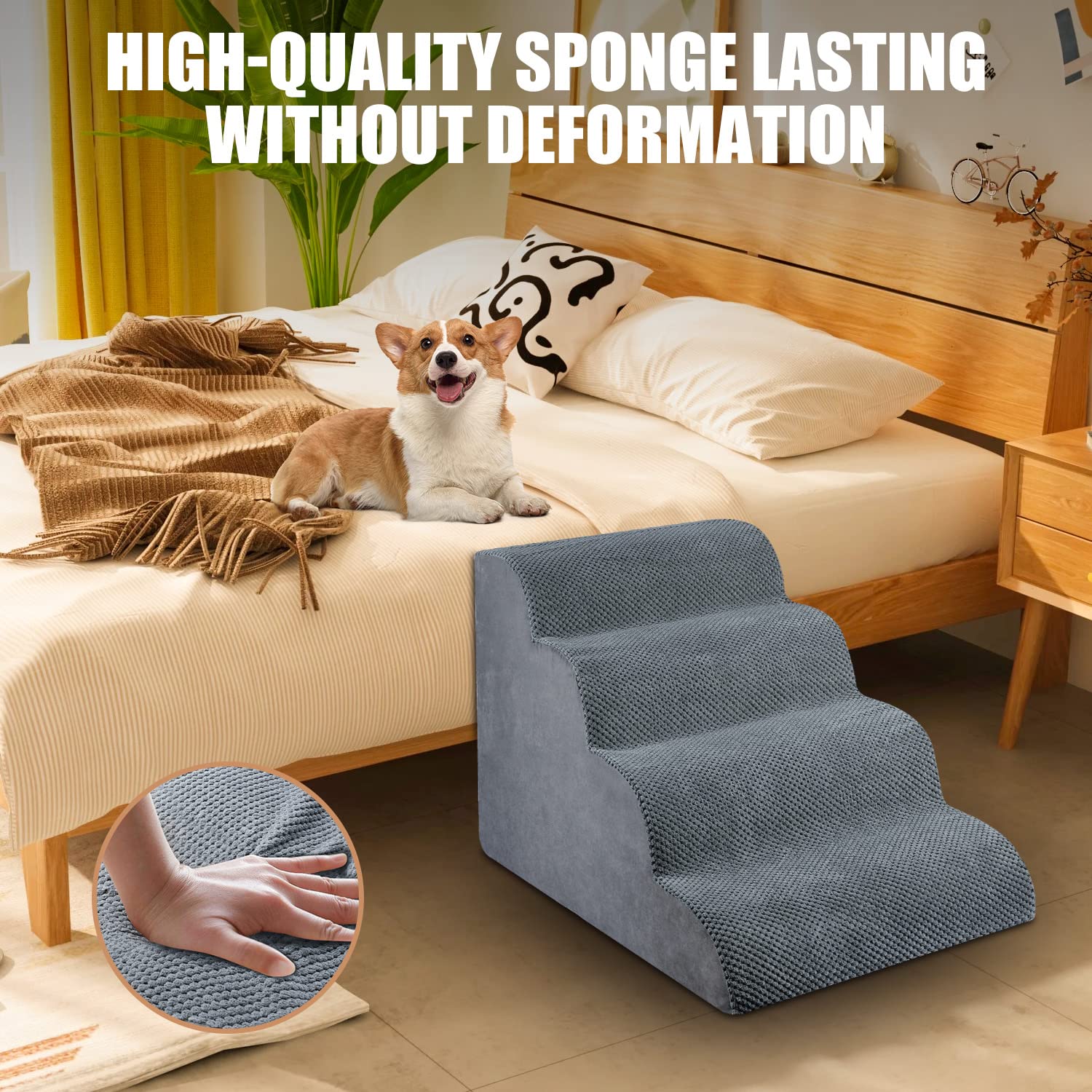 Chic Threads Dog Stairs For High Beds, 4-Step Dog Steps For Couch, Pet Stairs For Small Dogs And Cats, Non-Slip, Stable Indoor D