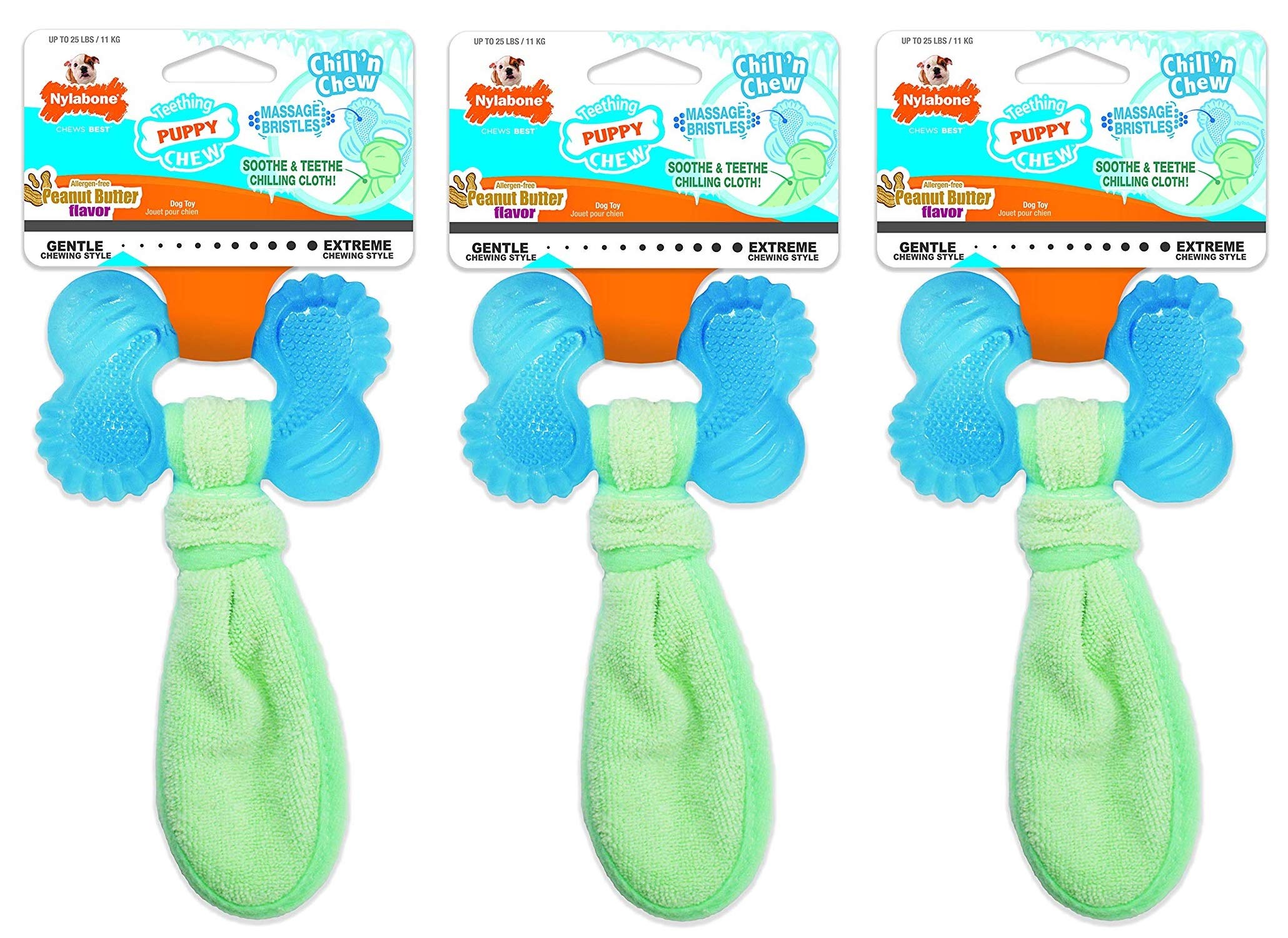 Nylabone 3 Pack of Chill n Chew Puppy Teething Toys, Small, Allergen-Free Peanut Butter Flavor
