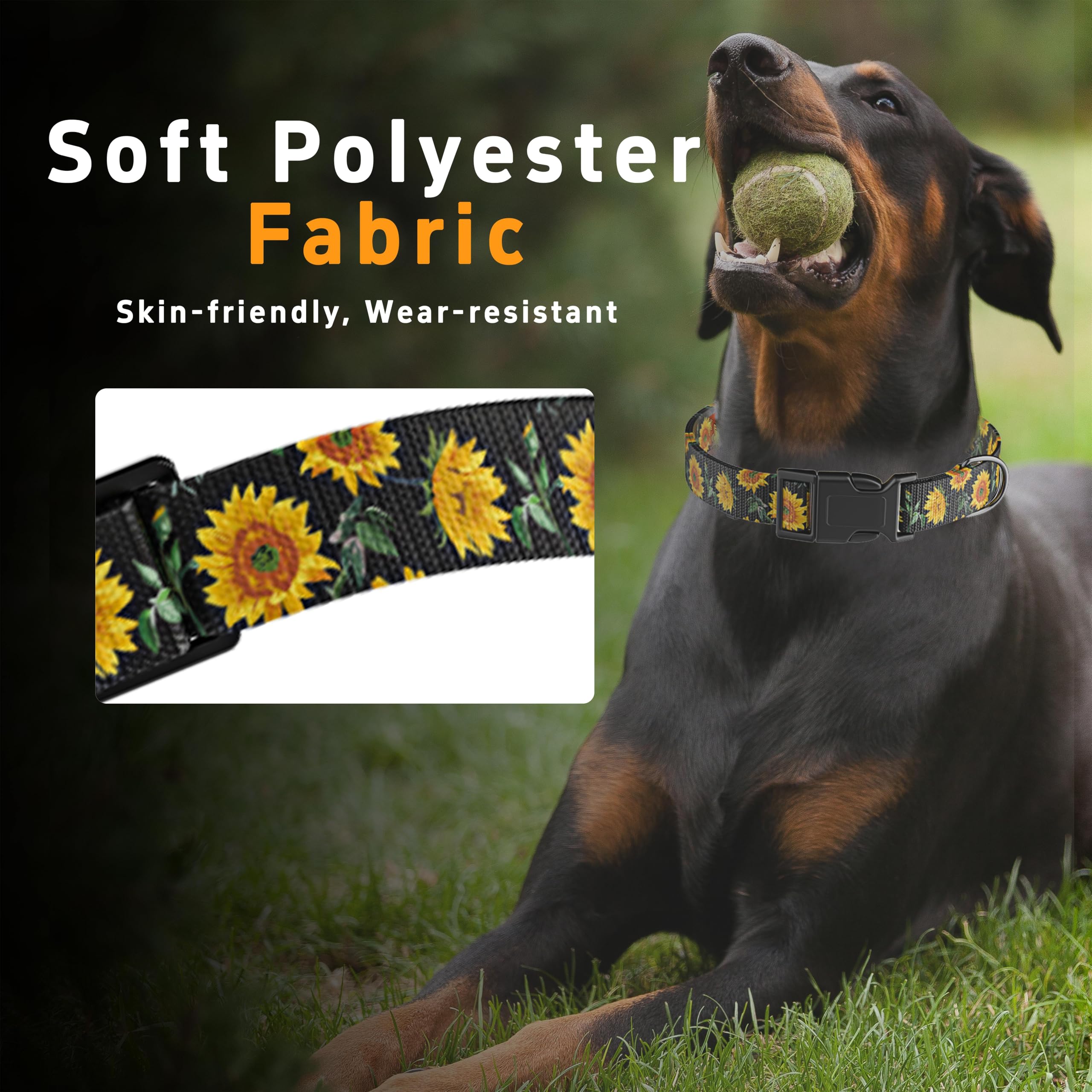 Seyezo Dog Collar For Boys Girls, Sunflower Puppy Collar For Small Medium Large Dogs, Adjustable Soft Floral Pet Collar With Saf