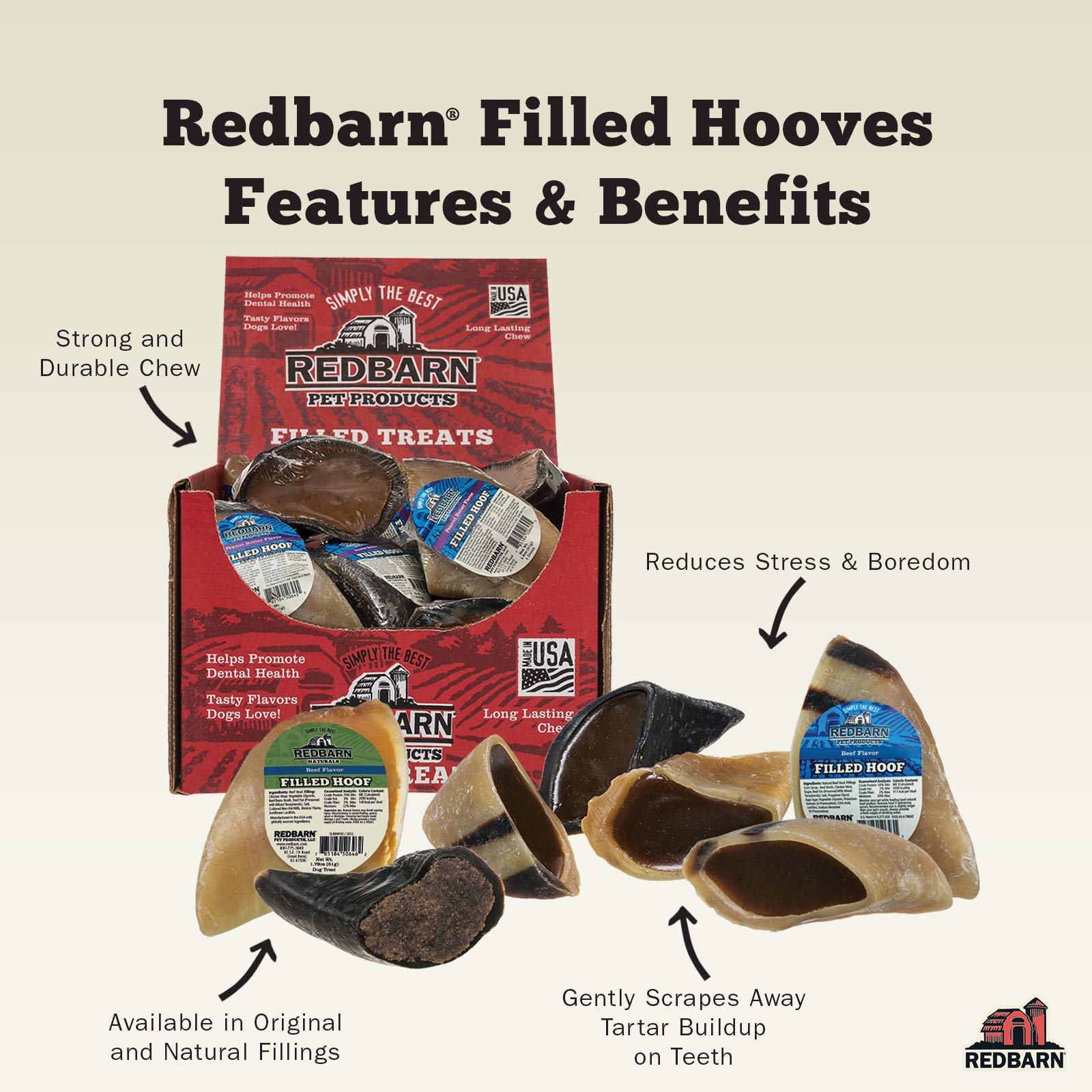 Redbarn Filled Hooves-Cheese n Bacon for Dogs (Pack of 25)
