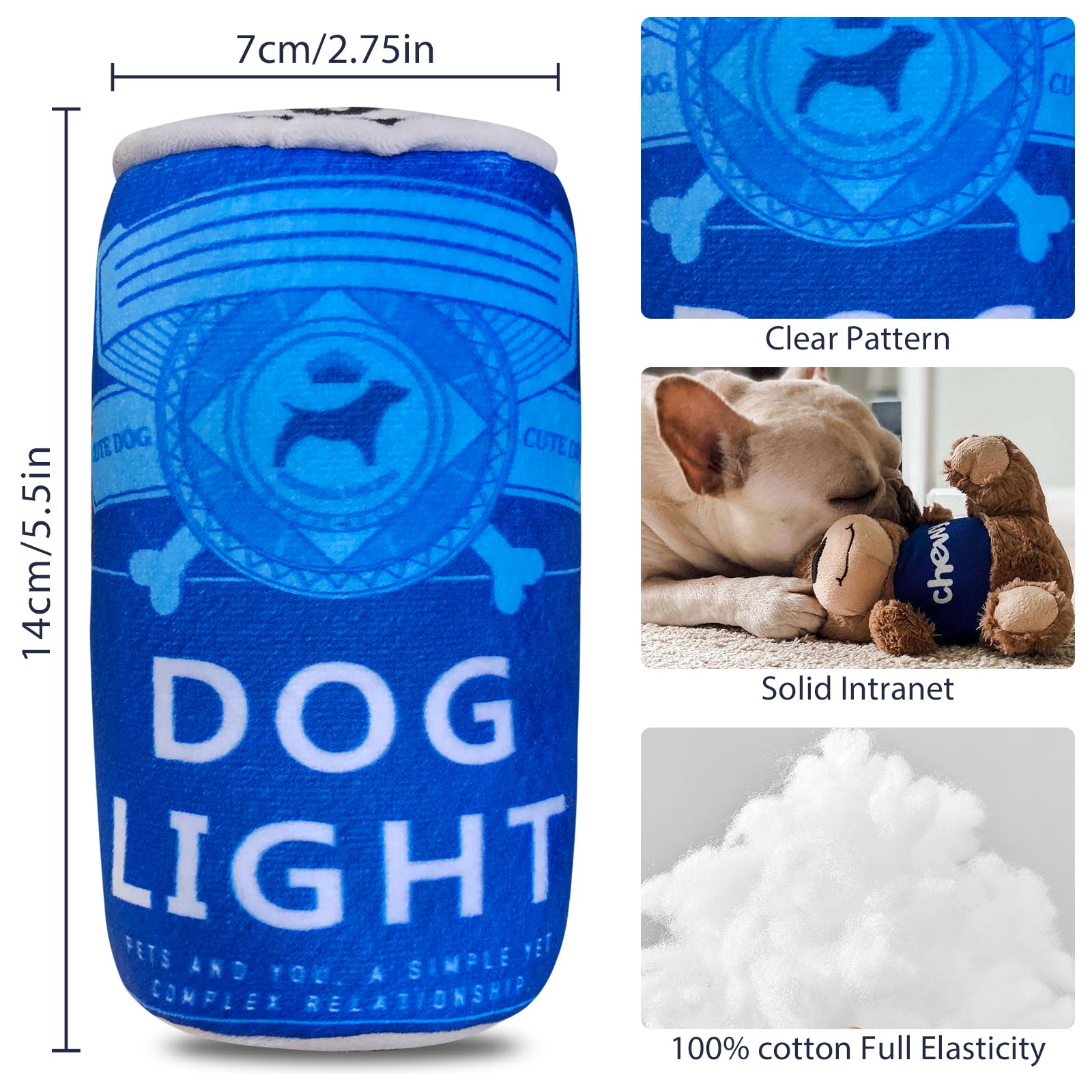 XIGGA Fun Squeaky Plush Interactive Teething Chewing Dog Toys, Canned Beer Shaped Trend Great Value for Small, Medium & Large Do