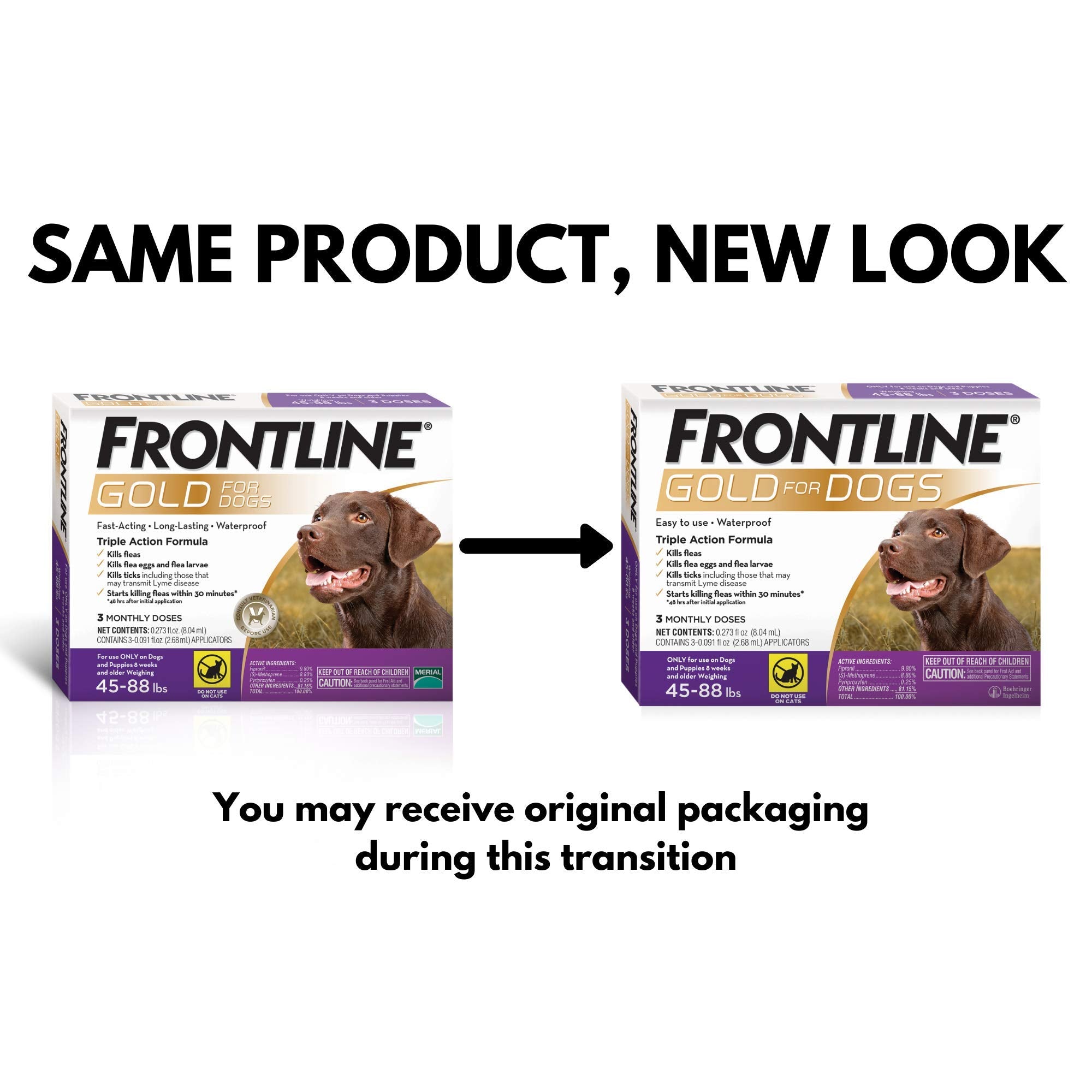 Frontline Gold Flea & Tick Treatment For Large Dogs Up To 45 To 88 Lbs., Pack Of 3