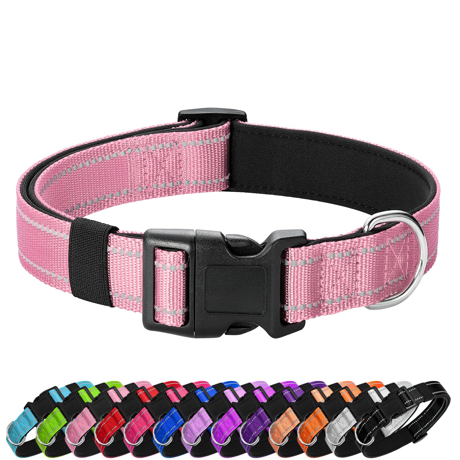 Penseepet Reflective Dog Collar Padded With Soft Neoprene Breathable Quick Release Basic Dog Collars For Medium Dogs Pink Girl