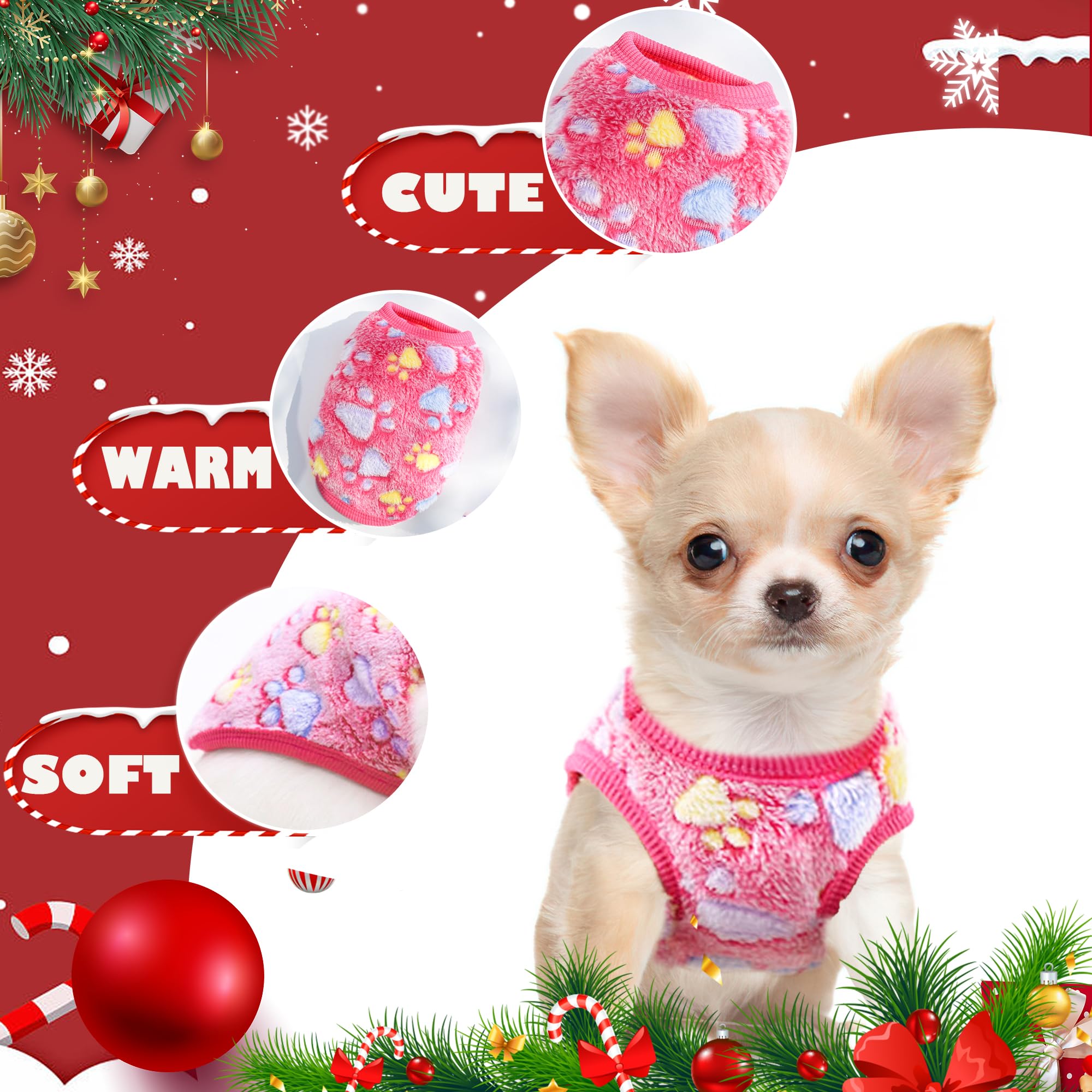 2 Pieces Chihuahua Sweater For Teacup & Extra Small Dogs - Xmas Pet Puppy & Cat Clothing - Warm Winter Clothes (X-Small)