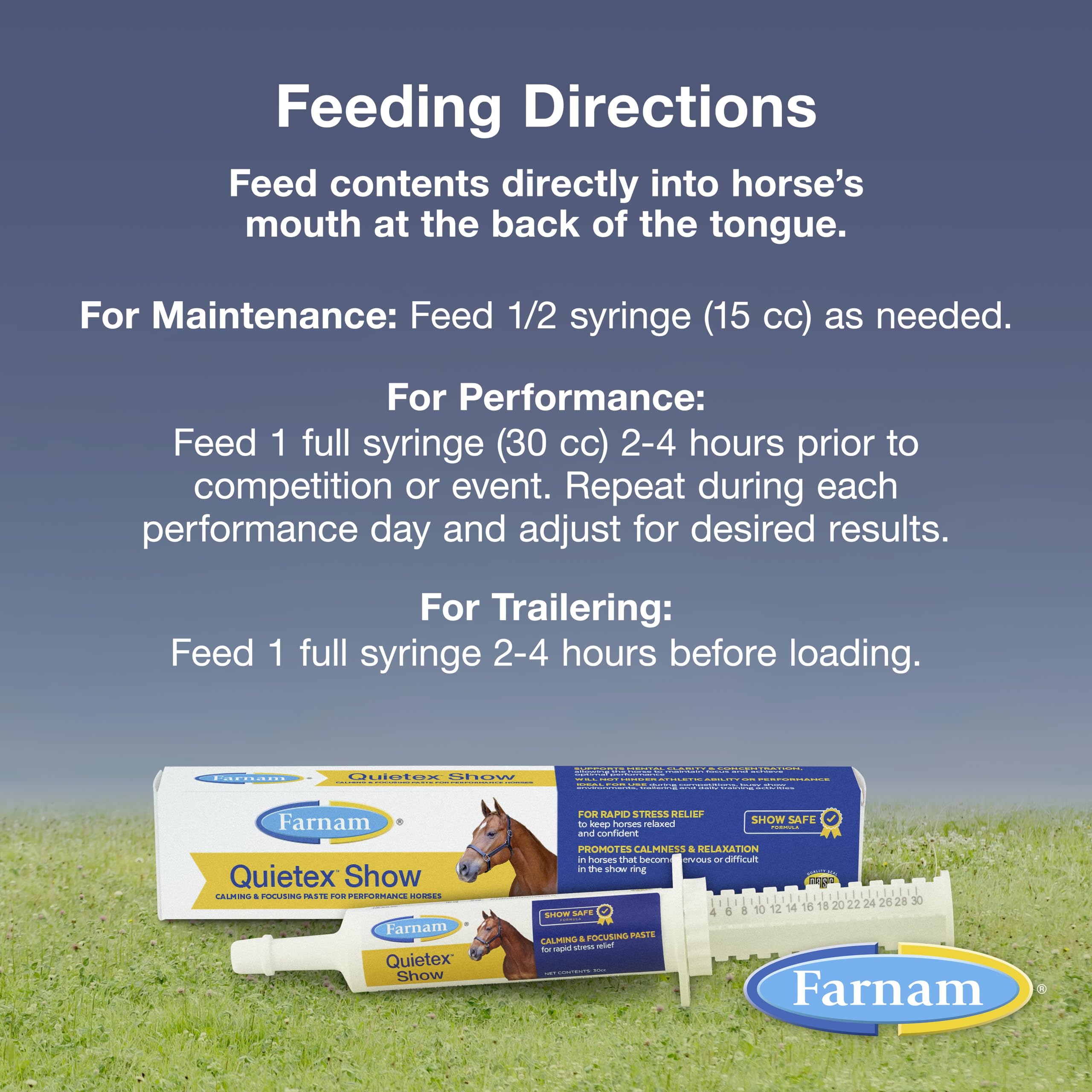 Farnam Quietex Show Calming & Focusing Paste, Helps Keep Horses Calm & Relaxed That Become Nervous in The Show Ring 30 cc