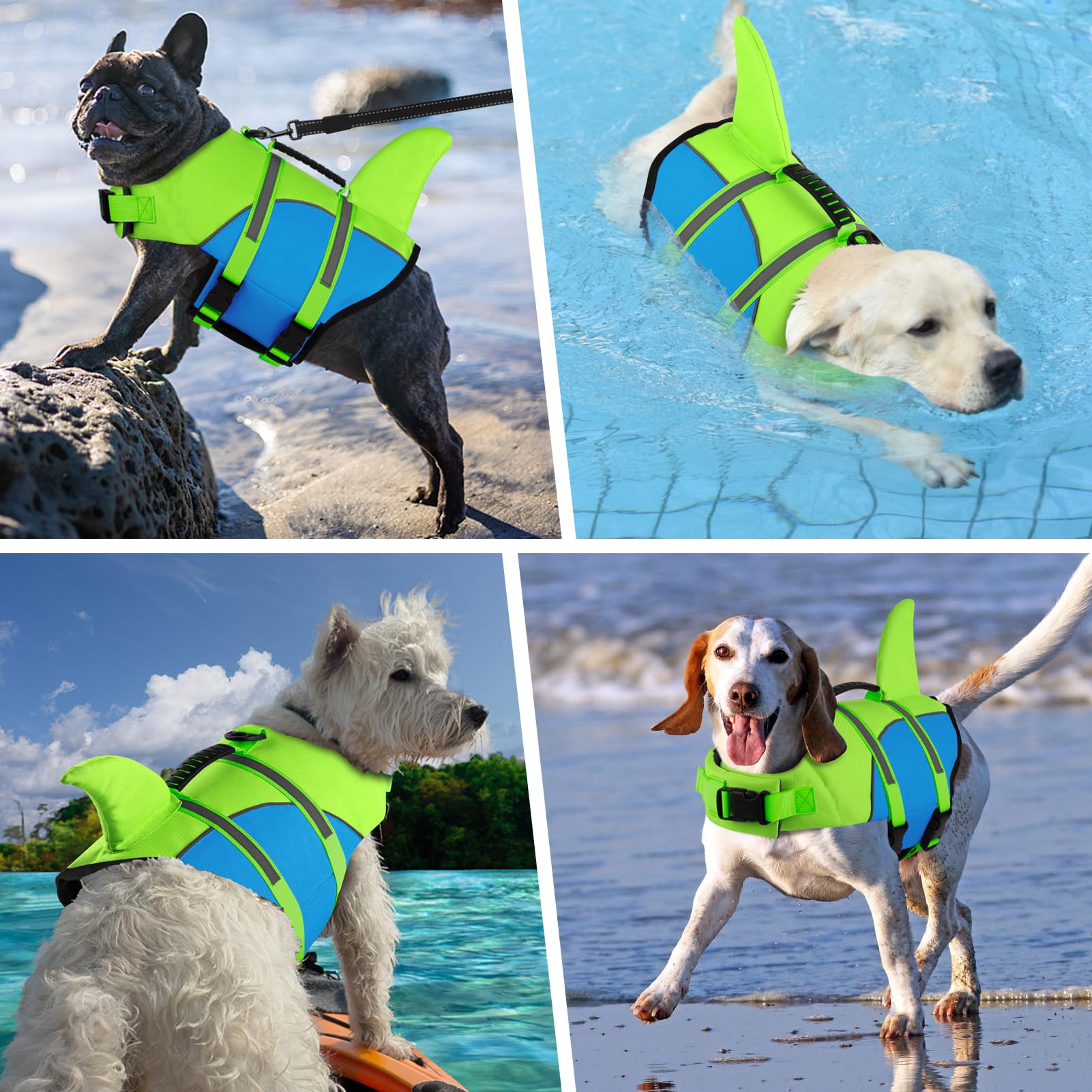 Doglay Shark Dog Life Jacket With Superior Buoyancy And Rescue Handle, Adjustable Ripstop Vest For Swimming Boating, Pet Flotati