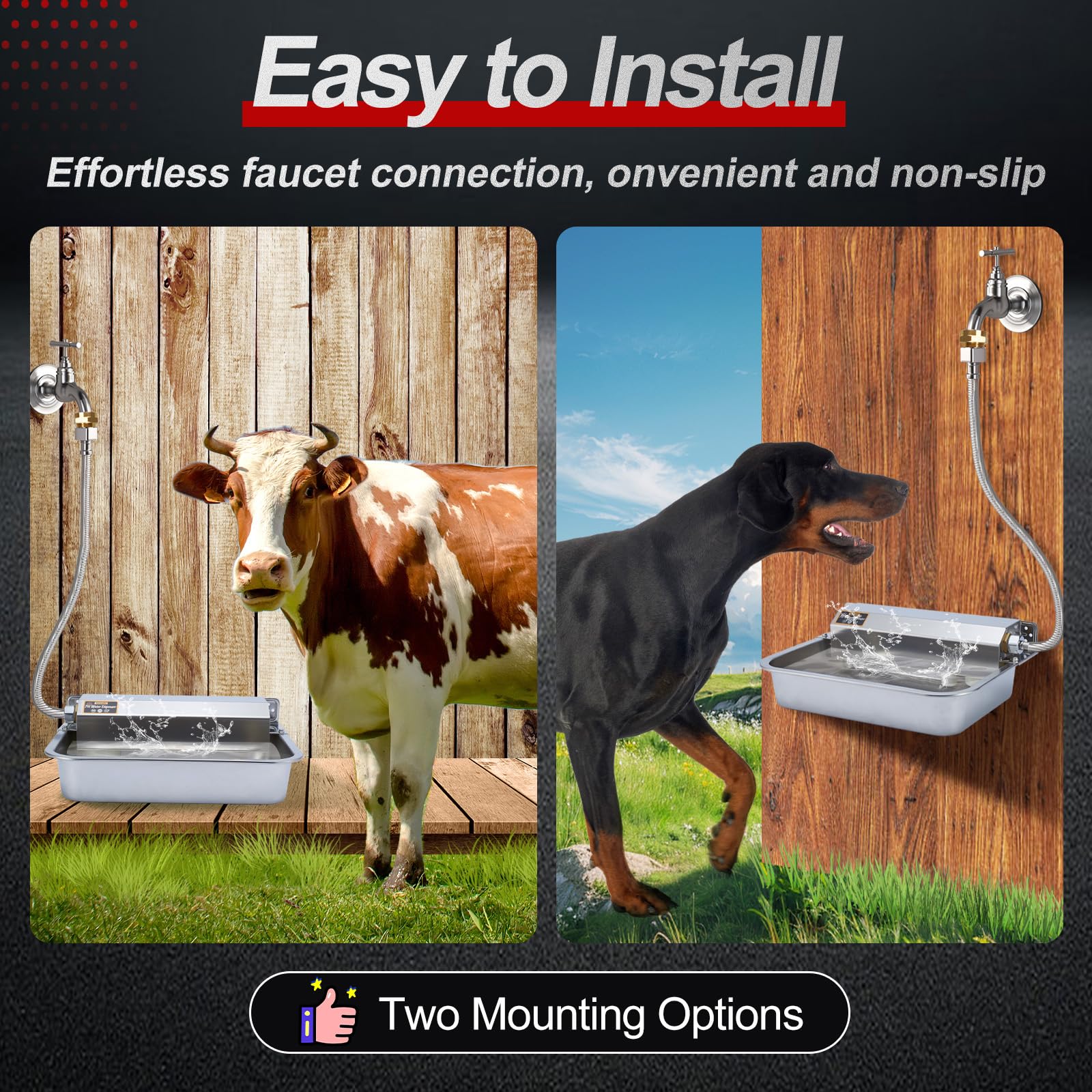 PETHIND Automatic Dog Water Dispenser - 1Gal/3.8L Stainless Steel Water Bowl for Outdoor Use, Model WB04-B, Silver, Large