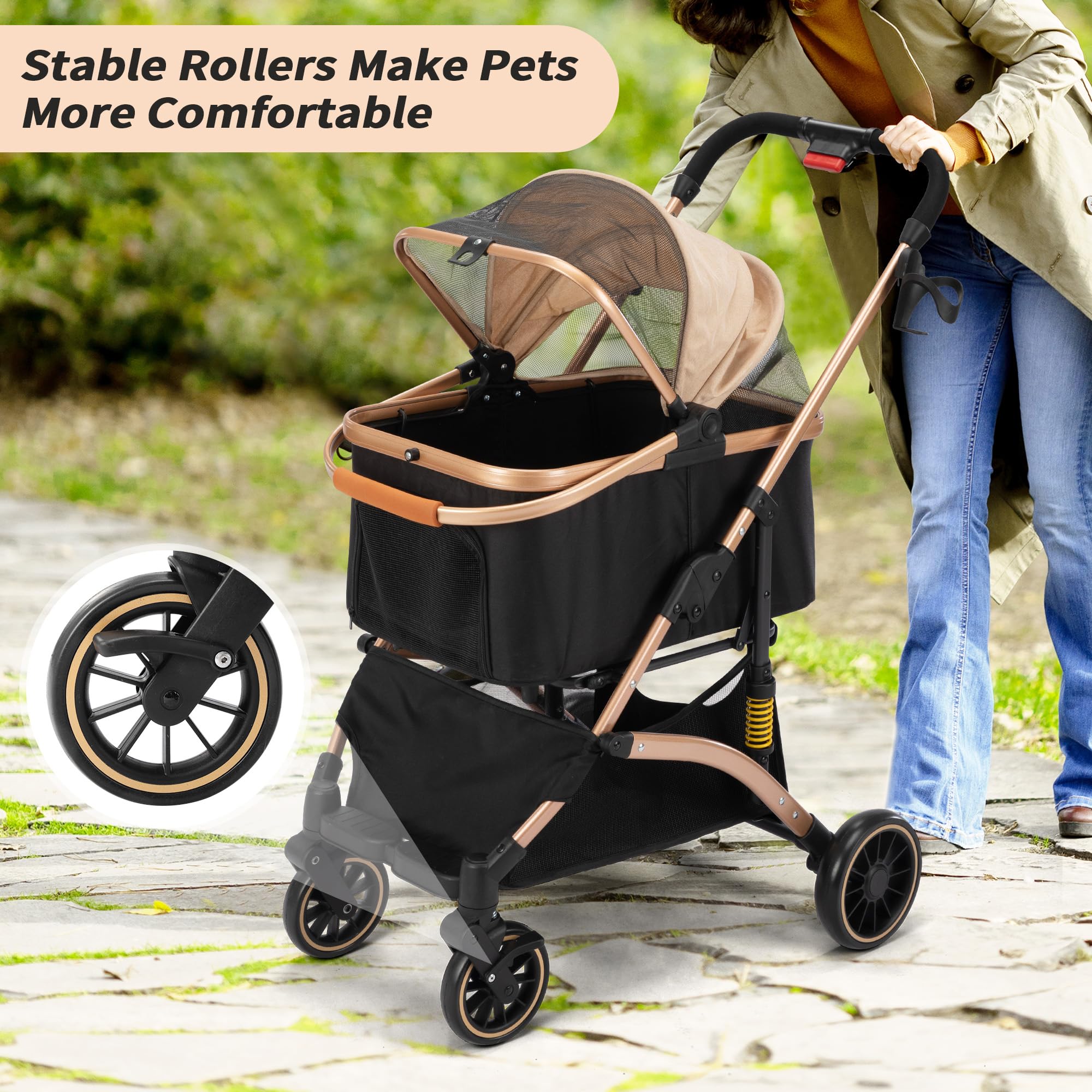 Coziwow 4-Wheel Premium 3-In-1 Foldable Pet Stroller For Small Medium Dogs With Detachable Carrier, Jogging Cat Travel, Black +