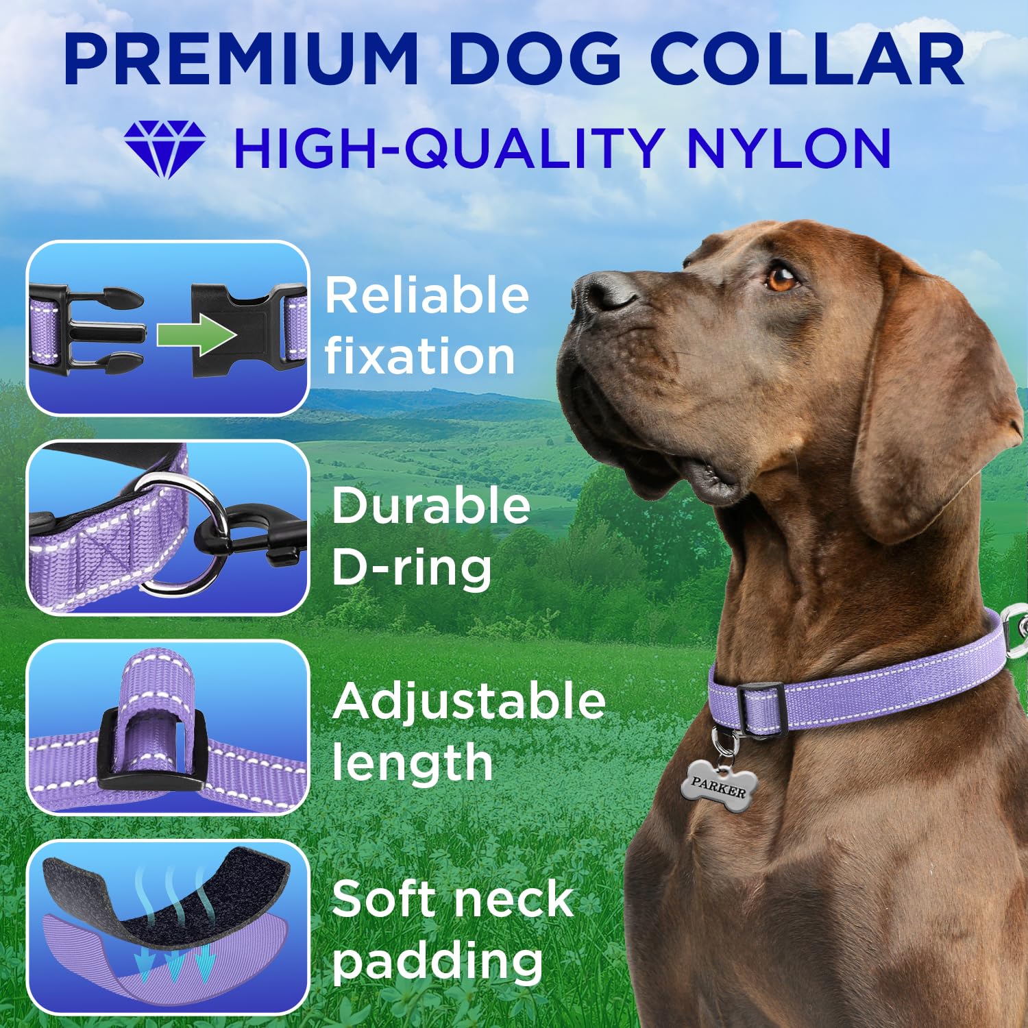 Teceum Reflective Pet Collar - Lavender - Xs - Extra Soft Padding - Basic Nylon Dog Collar - Quick Release Buckle - Fits Small,