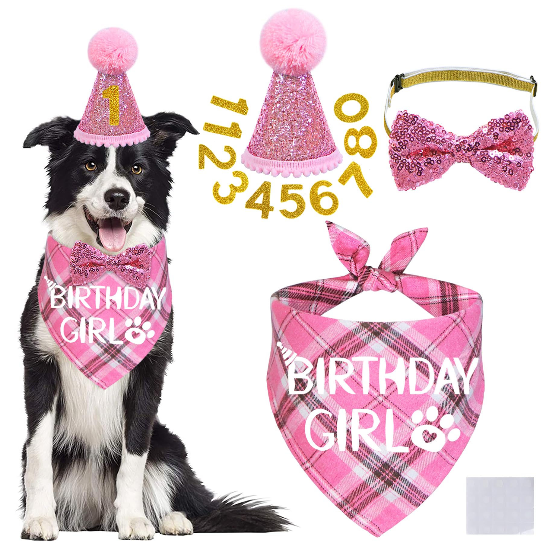 STMK Dog Birthday Outfits, Multi Size Dog Birthday Hat Dog Birthday Girl Bandana Bow Tie Birthday Numbers for Medium Large Dogs 
