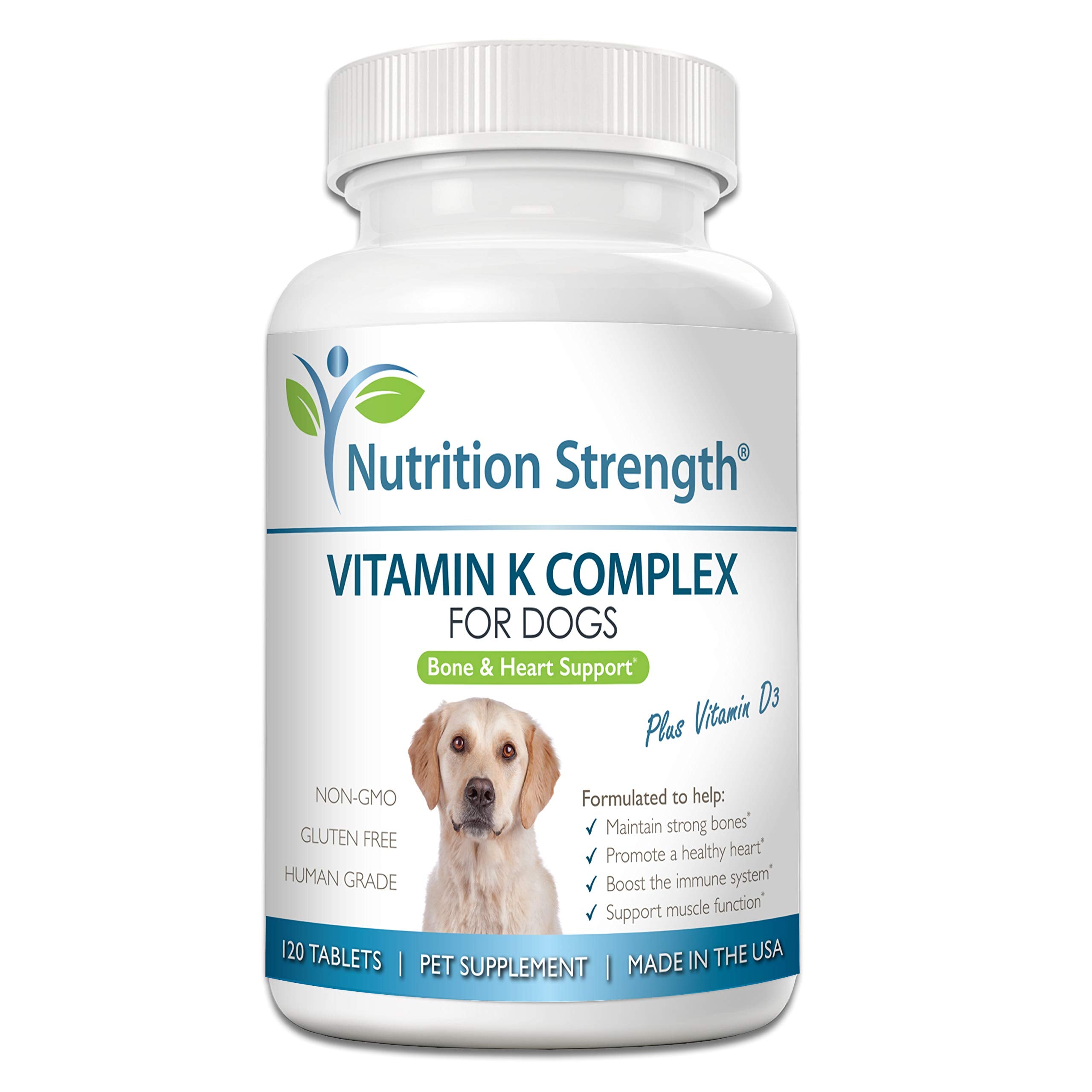 Nutrition Strength Vitamin K for Dogs - K1 & K2 (MK4 + MK7) + Vitamin D3 for Bone Health, Heart Support & Calcium Absorption - A