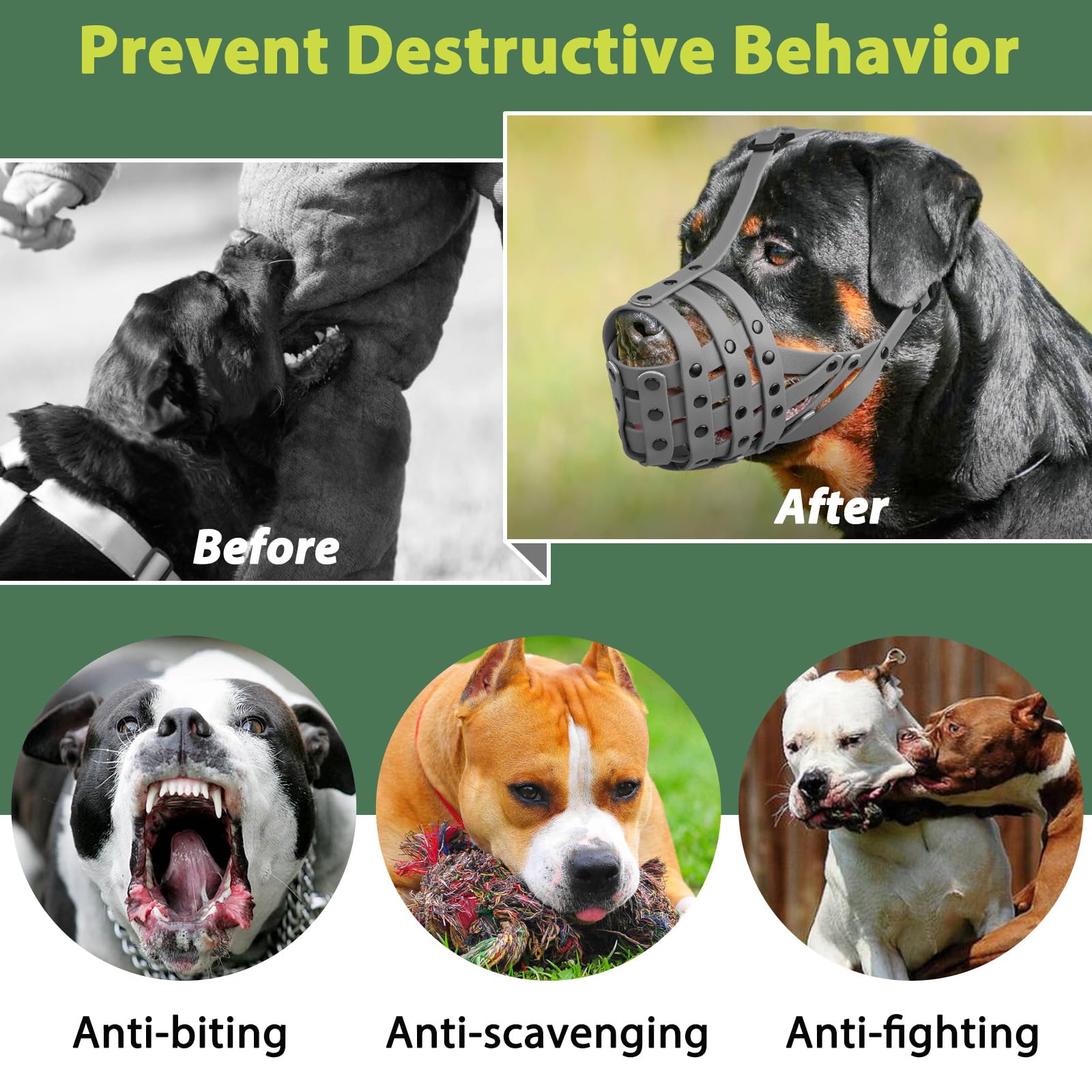 Mayerzon Pitbull Muzzle, Lightweight Basket Muzzle for Large Medium Dogs Rottweiler Amstaff to Prevent Biting Eating, Safe for G