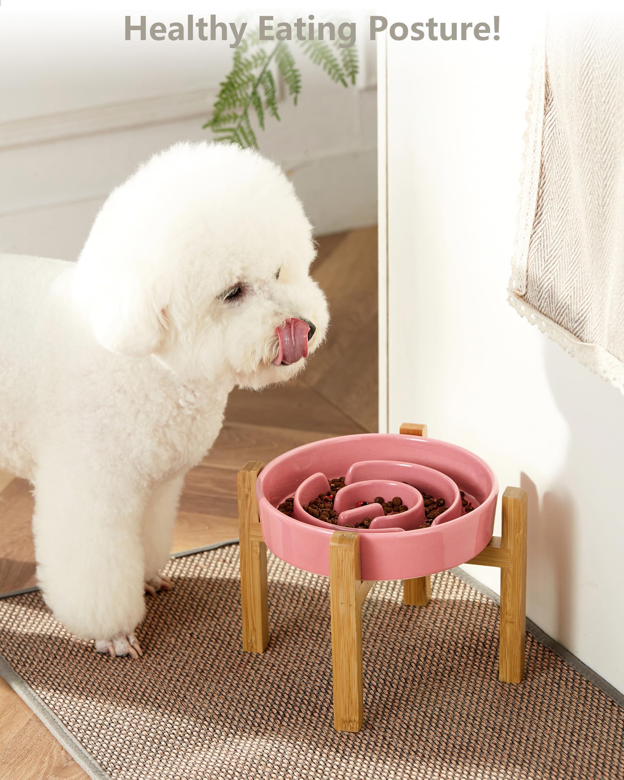 Mopang Ceramic Slow Feeder Dog Bowls Elevated, 2.0 Cups Slow Feeder For Medium And Large Dogs, Puzzle Maze Bowl To Slow Down Eat