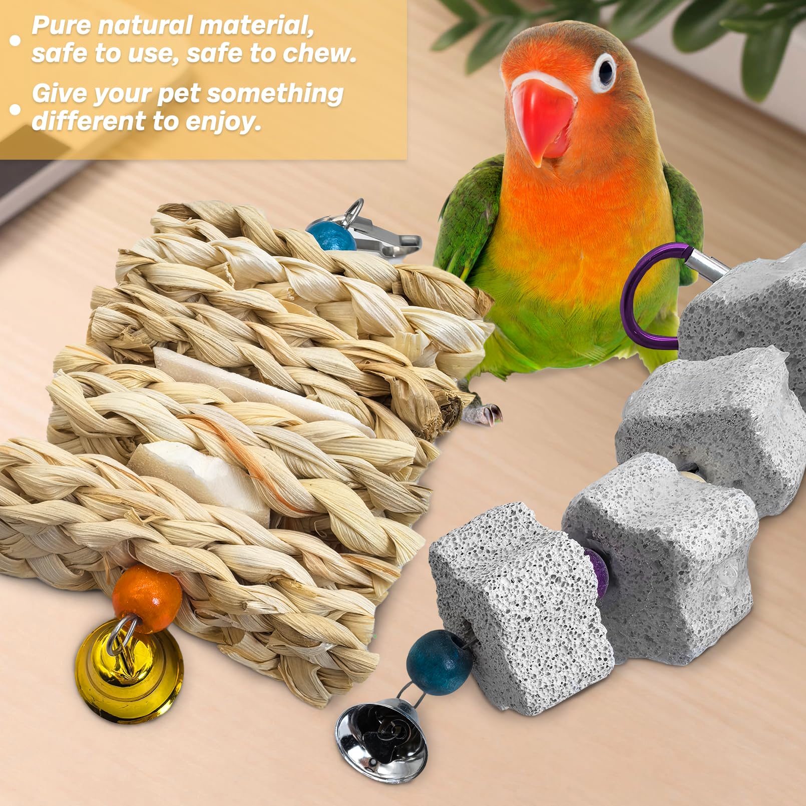 Pinvnby 2 Pack Parrot Toys Chewing Bird Toy Cuttlebone Beak Grinding Stone Cage Hanging Toys With Bell For African Greys Amazon