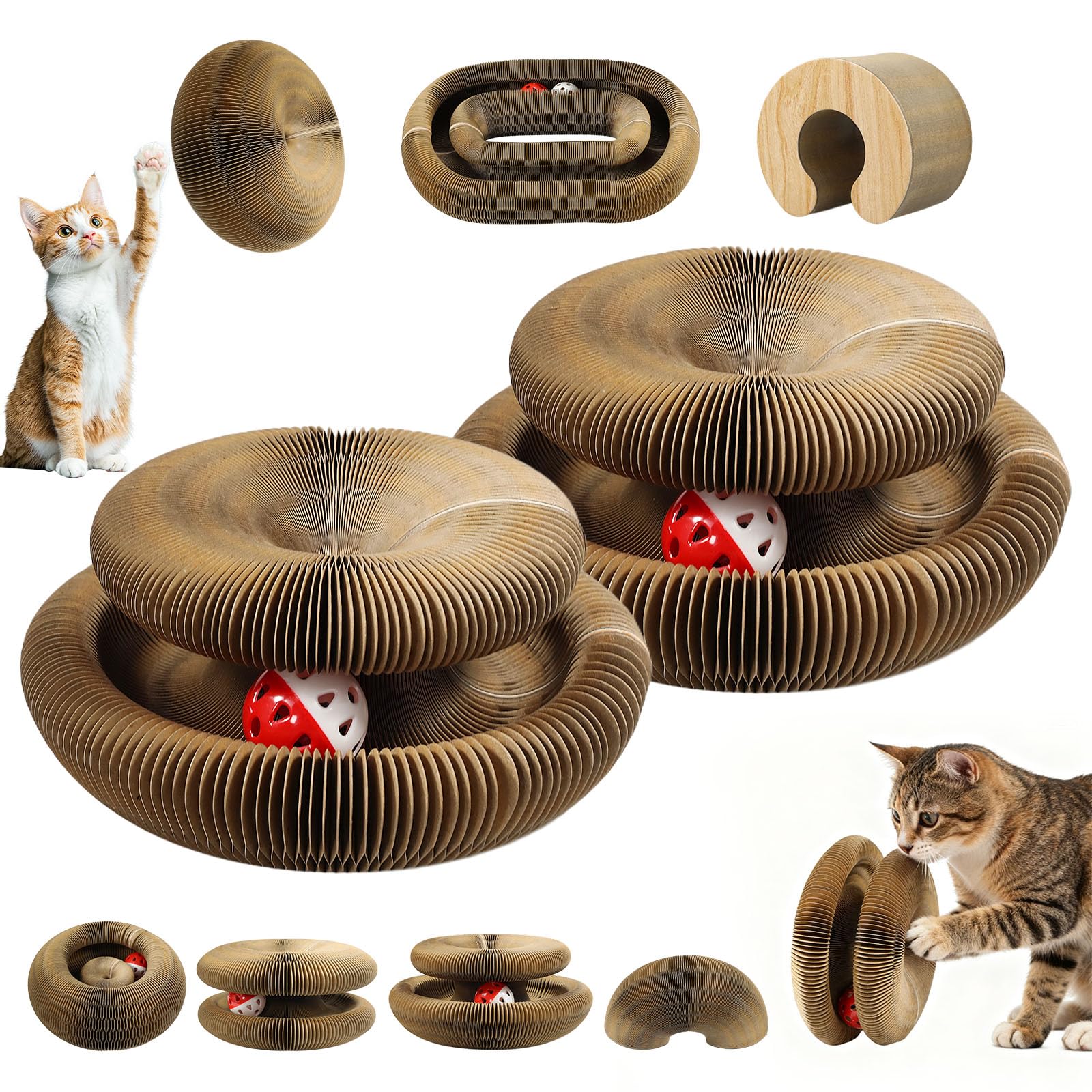 2PCS Cat Toys Magic Organ Cat Scratcher,Foldable Reversible Accordion Kitty Toy with Ball Bell for Indoor Outdoor Cat Toy Exerci