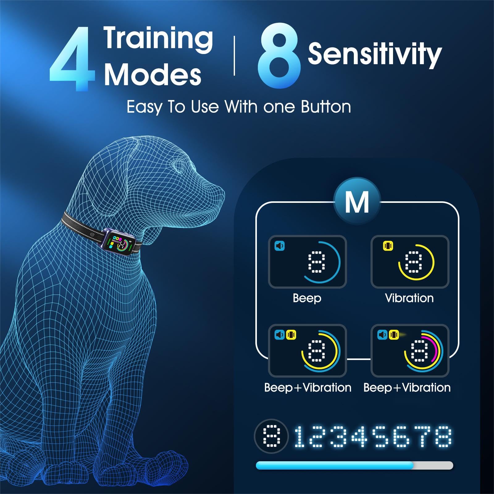 Dinjoo Bark Collar, Dog Bark Collar For Large Medium Small Dogs,Smart Bark Collar,Rechargeable Anti Barking Training Collar With