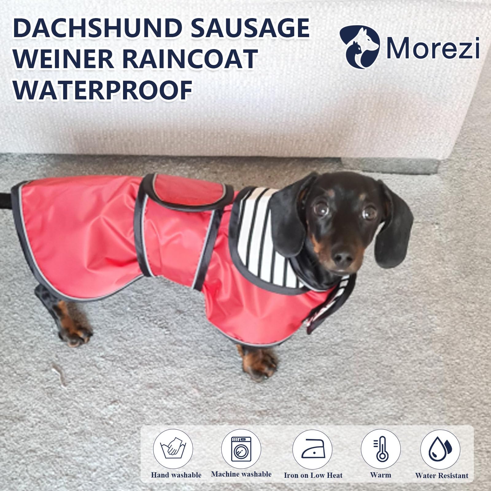 Dachshund Raincoat Waterproof, Perfect For Dachshund Sausage Weiner Long Back Breeds With Reflective Stripe Rain Coat For Dogs Great Coverage In Autumn Winter - Red - L