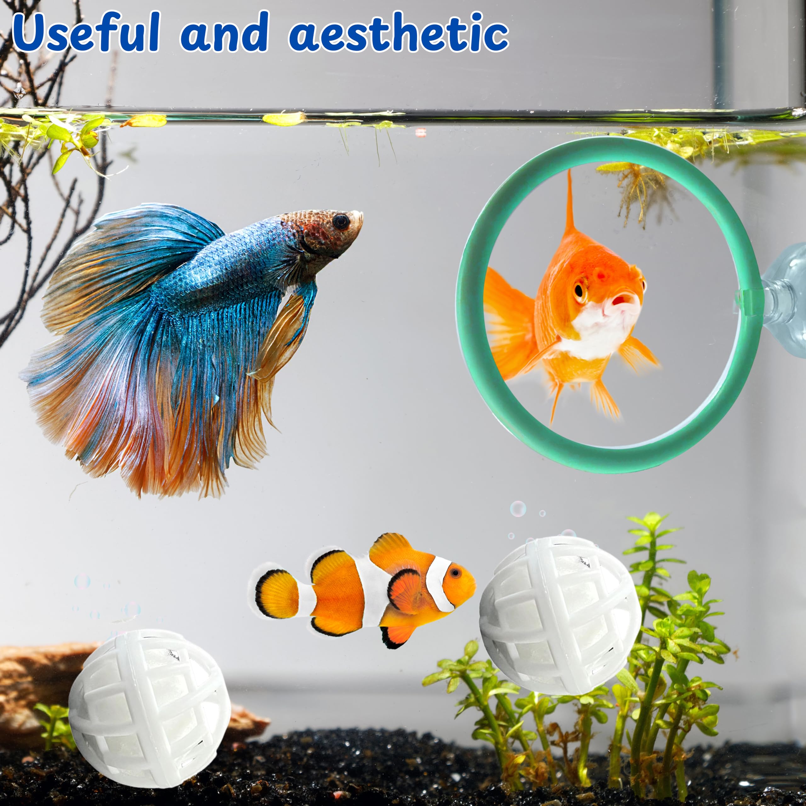 Betta Fish Exercise Ring And Filter Balls Set, Fish Feeder Ring And Nitrifying Ball, Betta Fish Toys For Small Tank, Betta Ring,