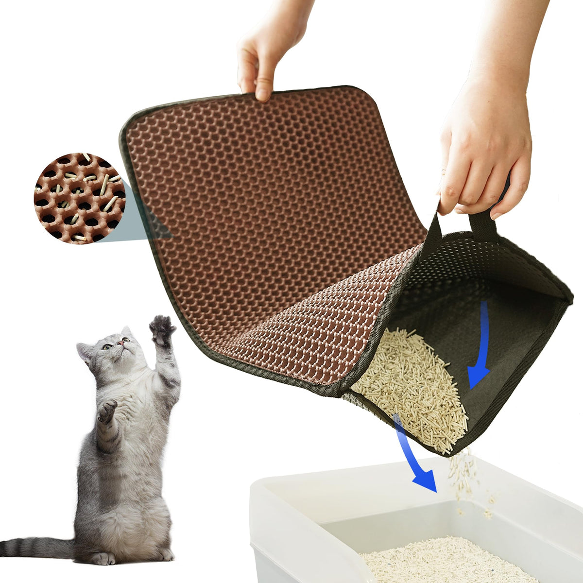 Petkaray Cat Litter Mat, Litter Box Mat With Hidden Handle, Upgraded Anti-Slip Back Layer, Large Scatter Control And Urine-Proof Litter Trapping Mat For Kitty