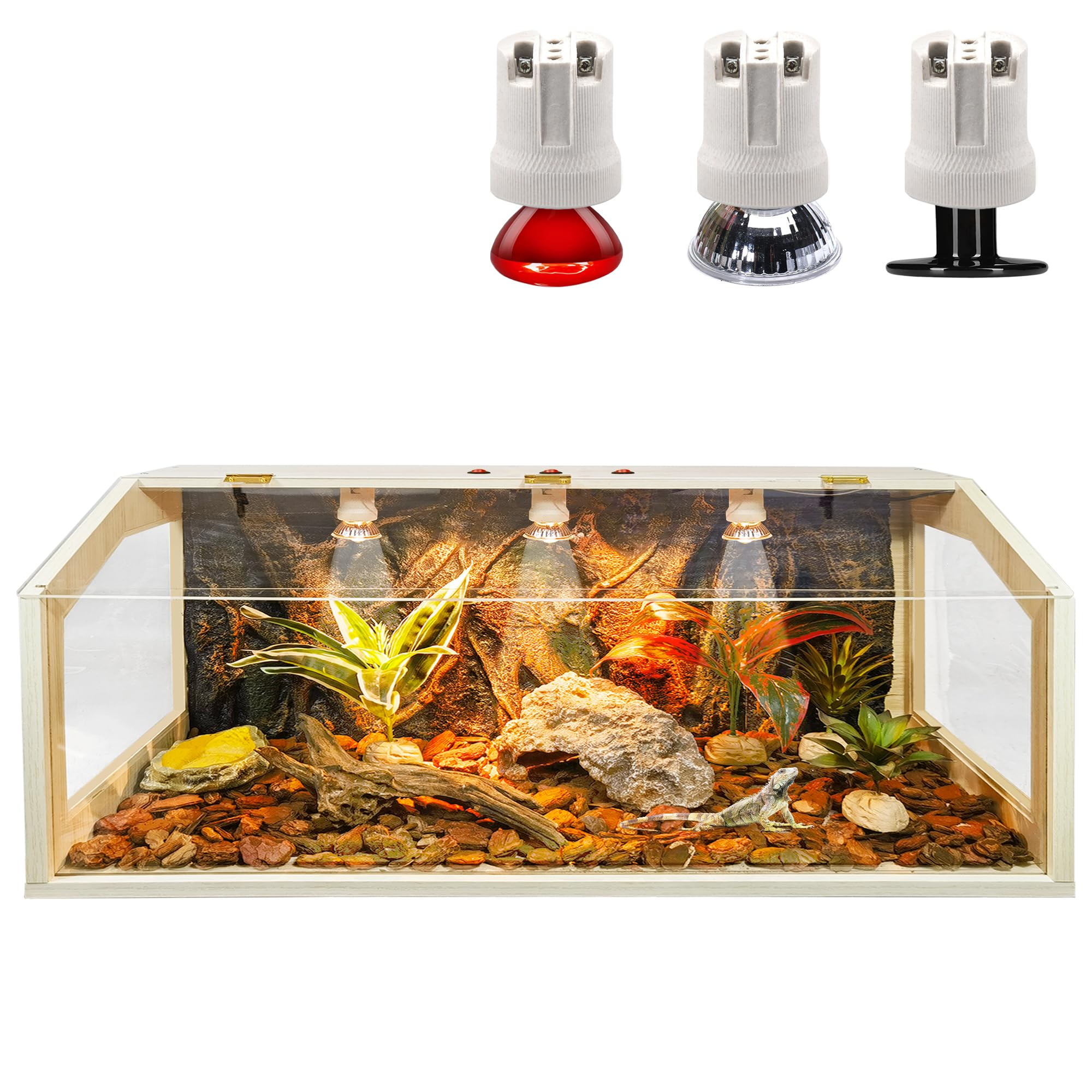 Prolee 68 Gallon Reptile Terrarium Tank Large 48 Inch Lizard Tank Bearded Dragon Tank With Roof Door, Snake Tank With Built-In L
